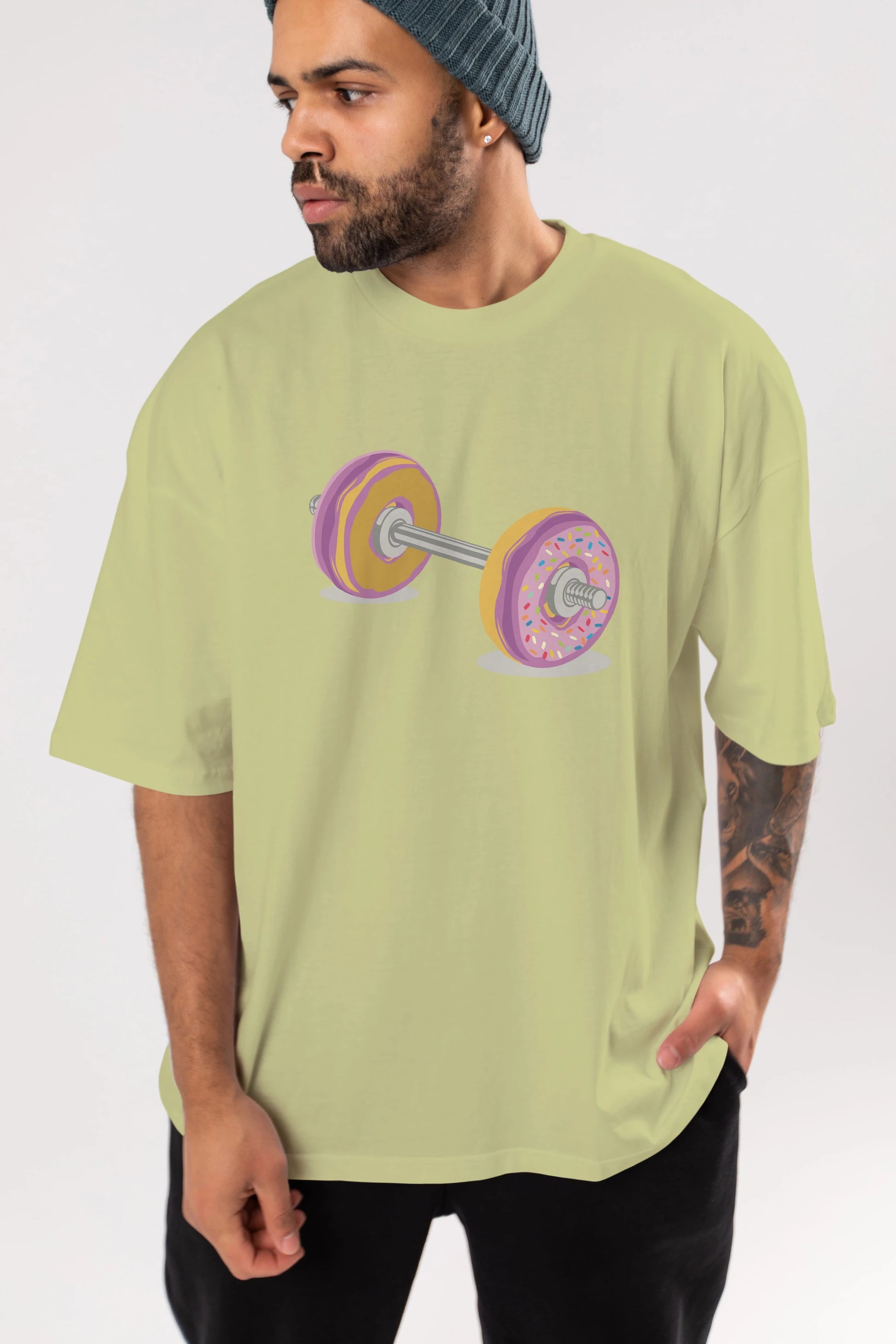 Donut Barbell Ön Baskılı Oversize t-shirt %100 pamuk Erkek Kadın Unisex