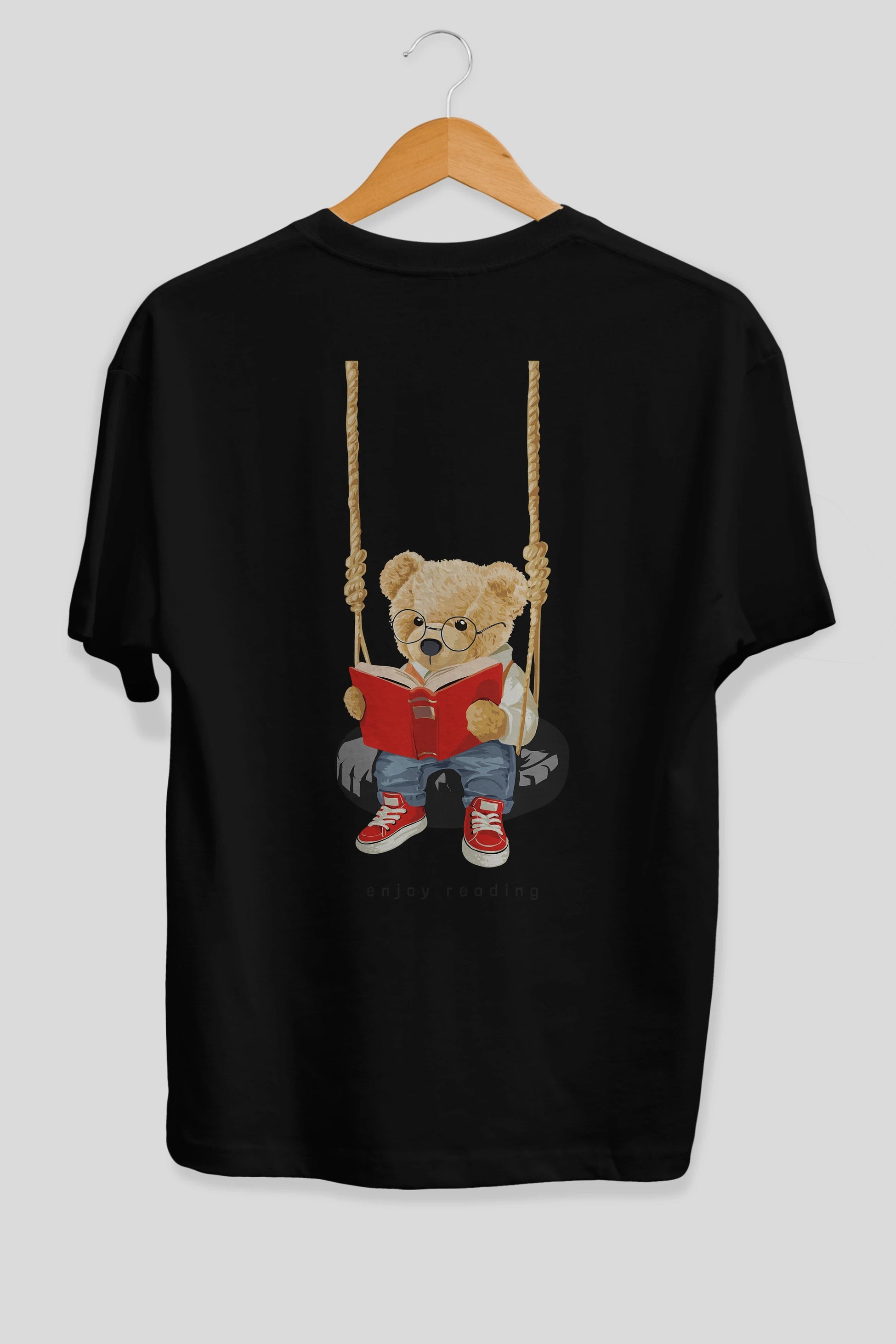 Teddy Bear Enjoy Reading Arka Baskılı Oversize t-shirt Erkek Kadın Unisex %100 Pamuk