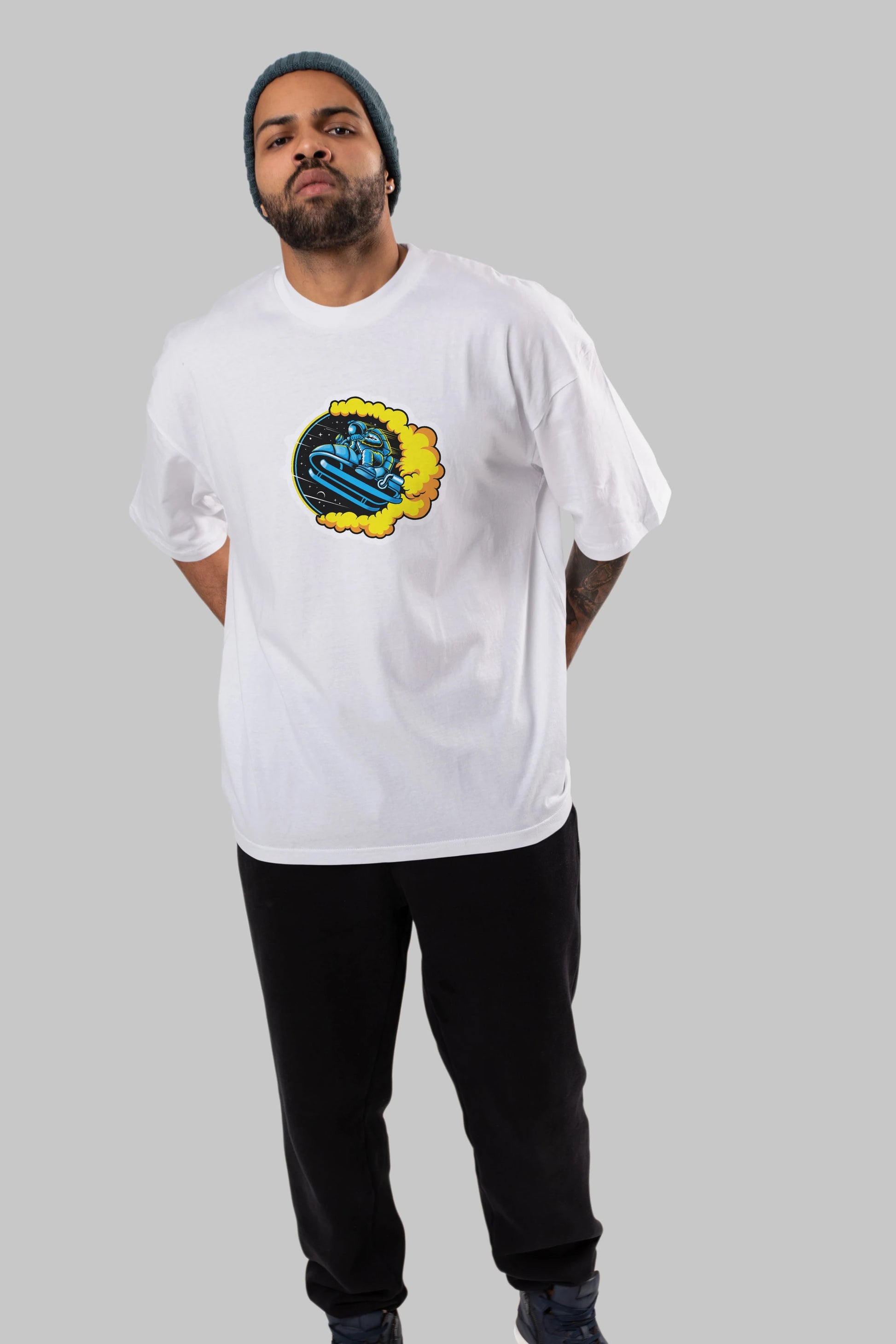 Astrojump with Snowmobile Sticker Ön Baskılı Oversize t-shirt Erkek Kadın Unisex