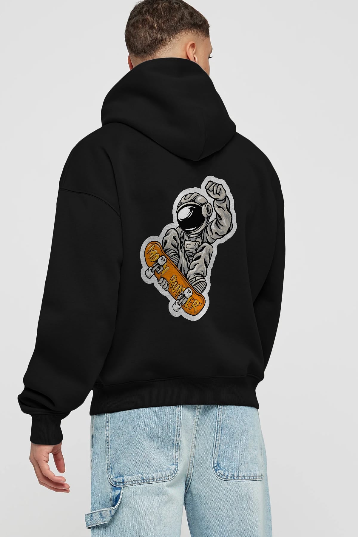 Moon Runner Sticker Arka Baskılı Hoodie Oversize Kapüşonlu Sweatshirt Erkek Kadın Unisex