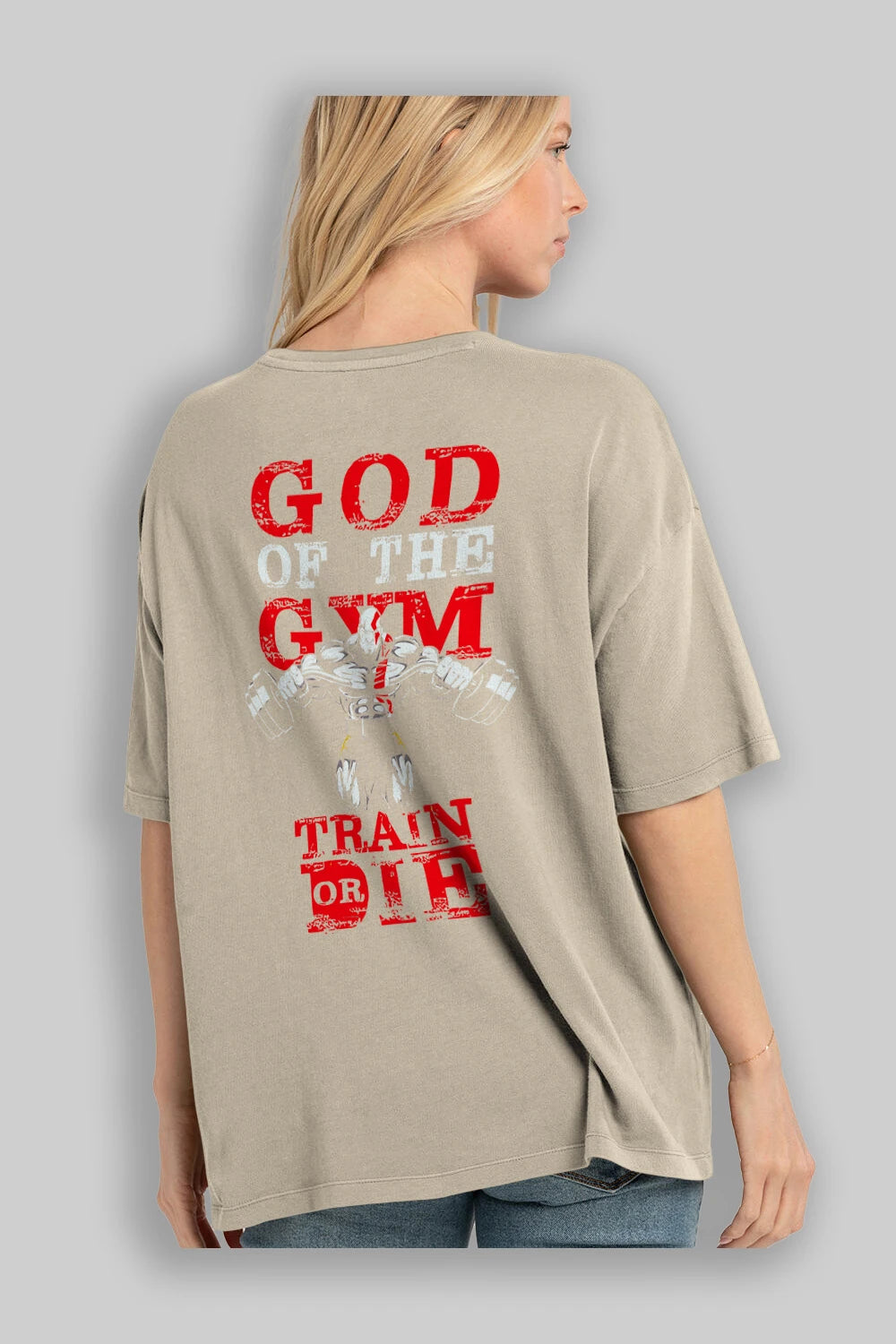 God of The GYM Arka Baskılı Oversize t-shirt Erkek Kadın Unisex %100 Pamuk Bisiklet Yaka tişort