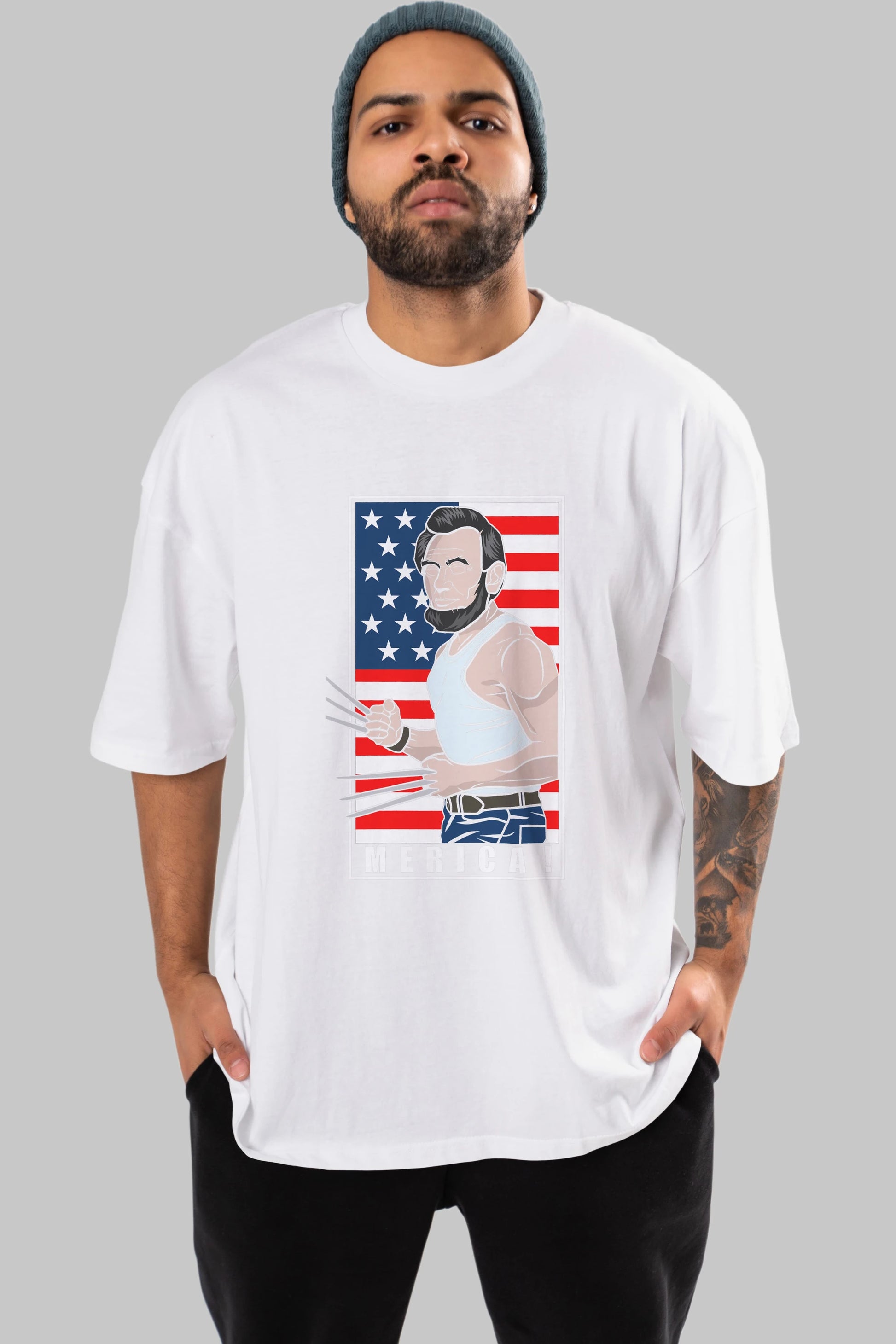 Wolverlincoln Ön Baskılı Oversize t-shirt Erkek Kadın Unisex %100 Pamuk tişort