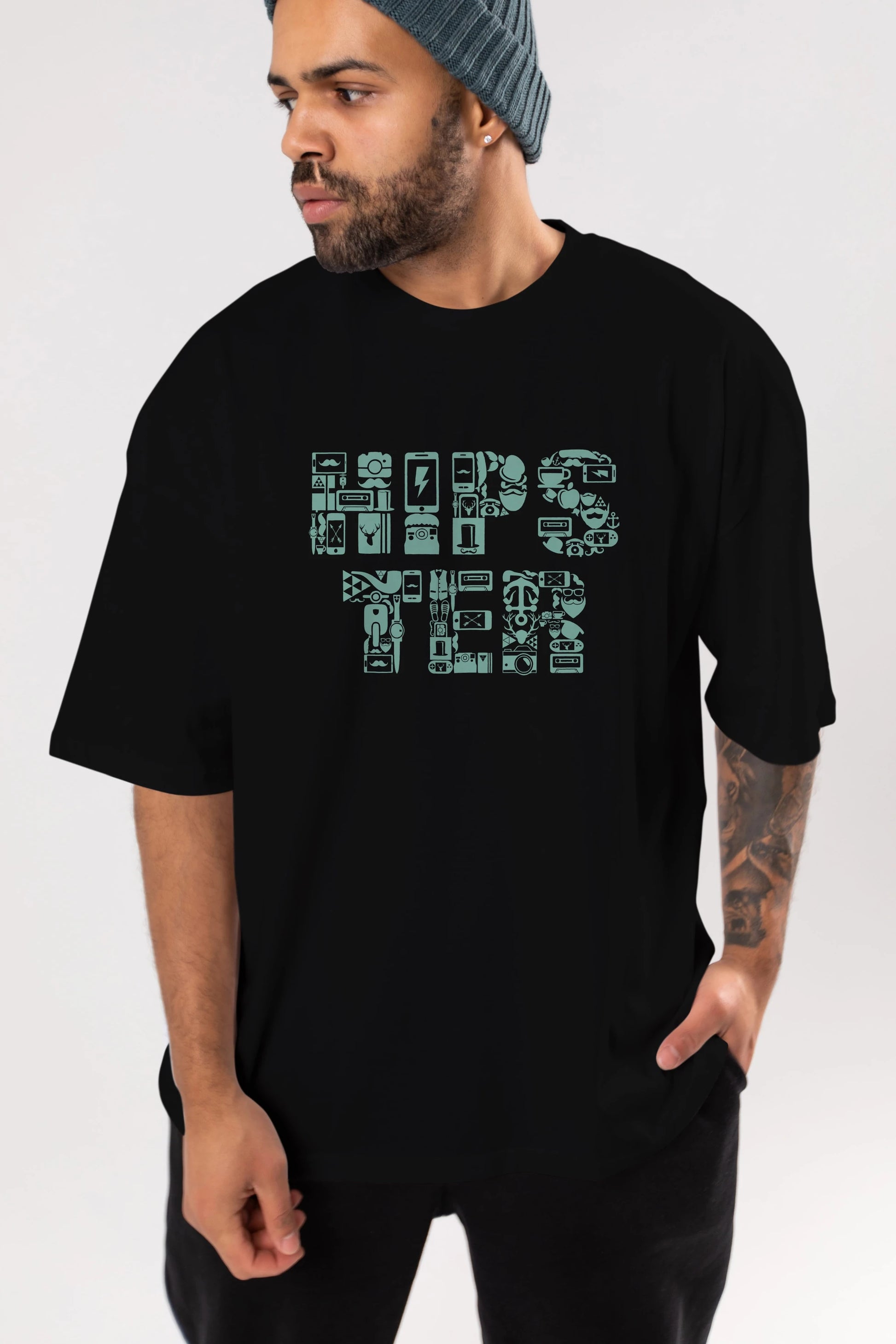 HIPSTER Ön Baskılı Oversize t-shirt %100 pamuk Erkek Kadın Unisex