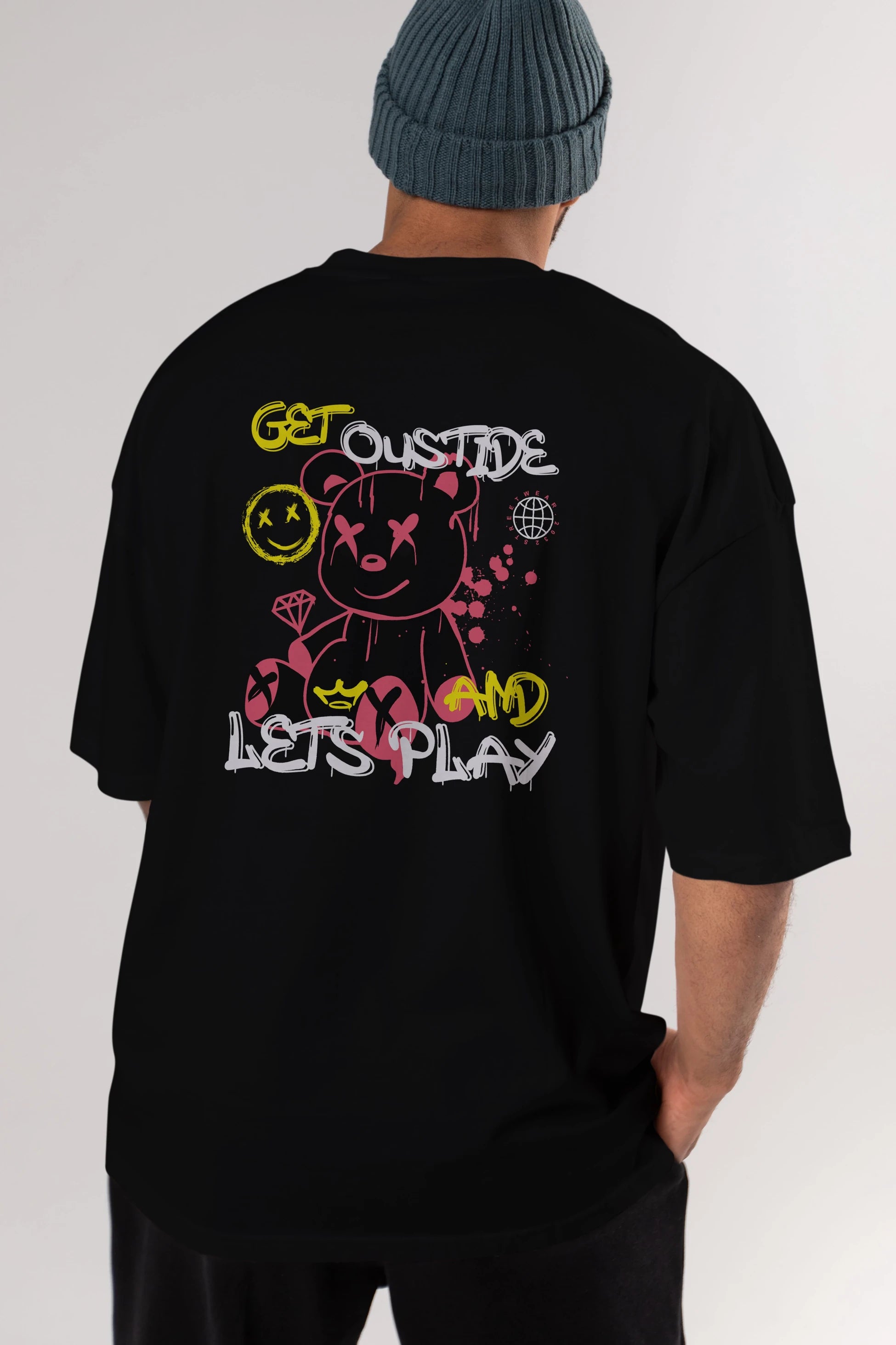 Get Outside Bear Arka Baskılı Oversize t-shirt Erkek Kadın Unisex