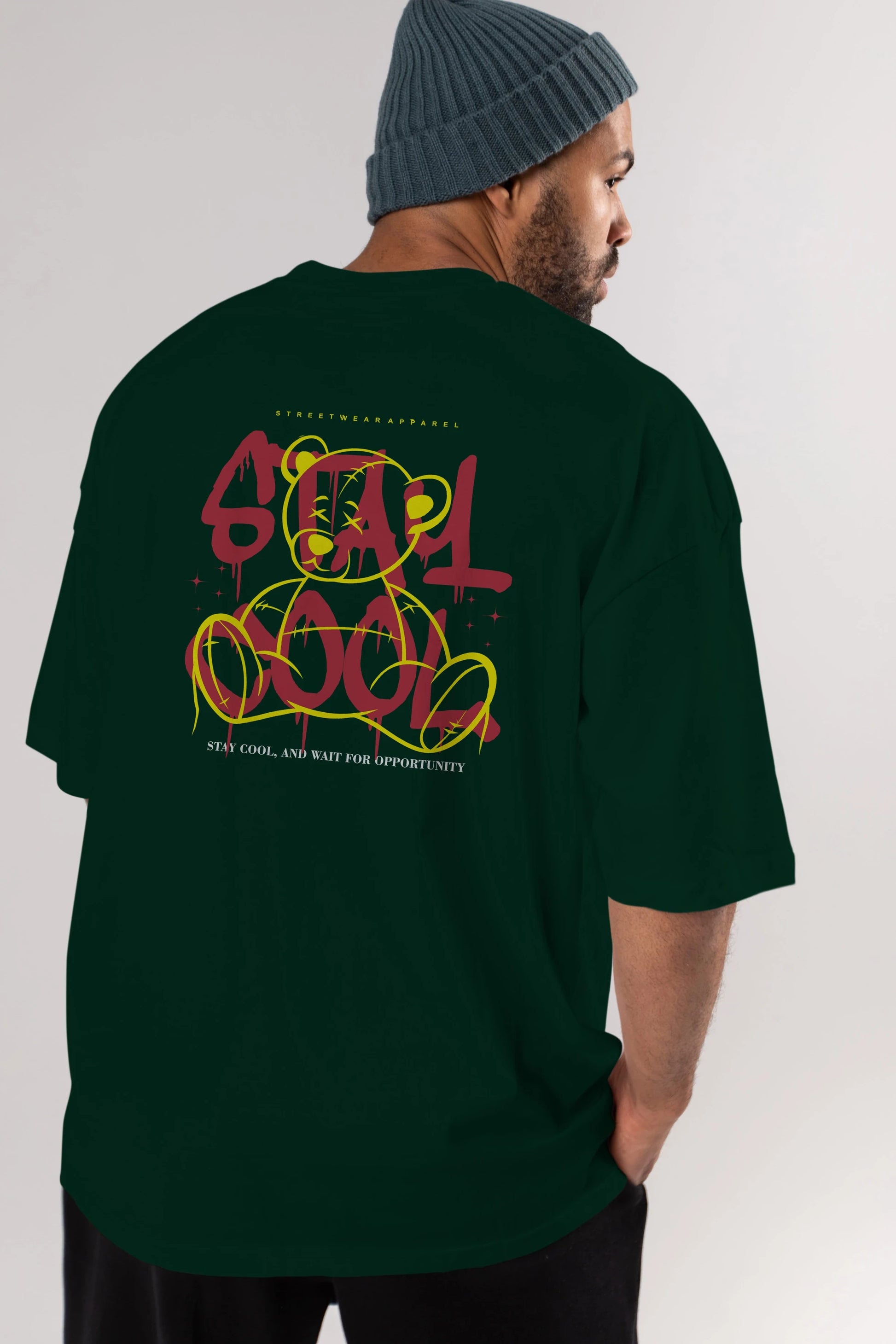 Teddy Bear Stay Cool 2 Arka Baskılı Oversize t-shirt Erkek Kadın Unisex