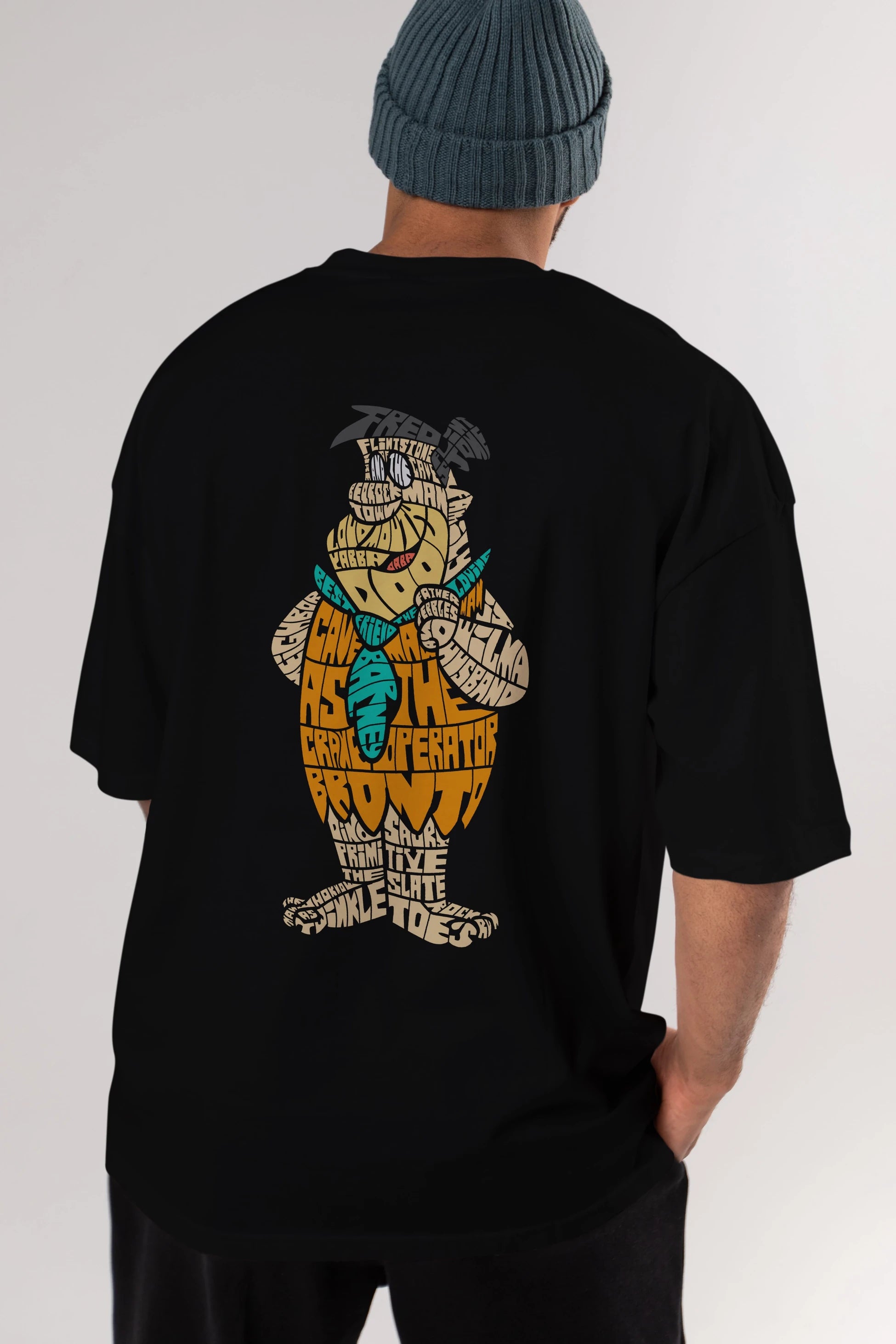 Fred Flintstone Arka Baskılı Oversize t-shirt %100 pamuk Erkek Kadın Unisex