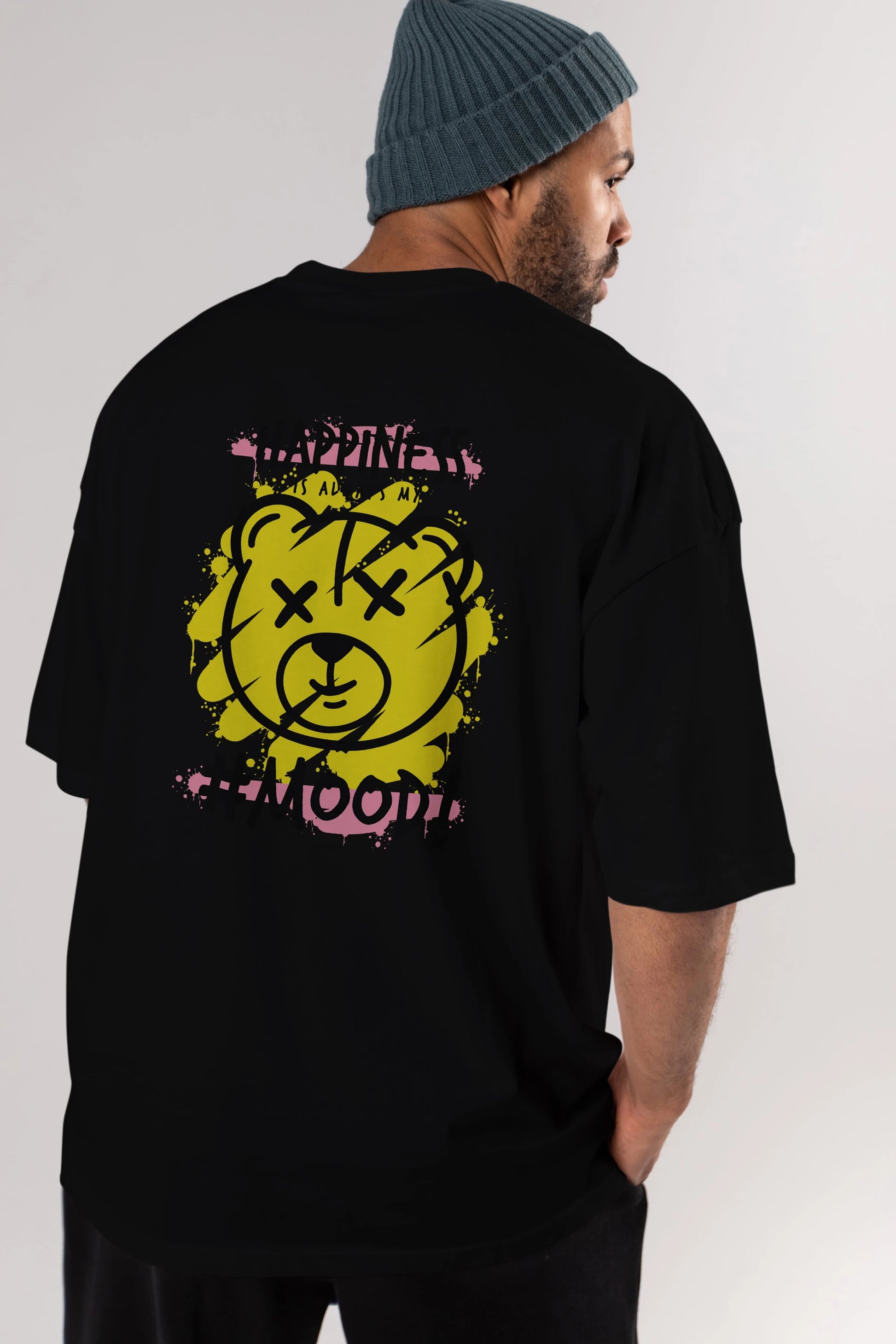 Happiness Mood Bear Arka Baskılı Oversize t-shirt Erkek Kadın Unisex