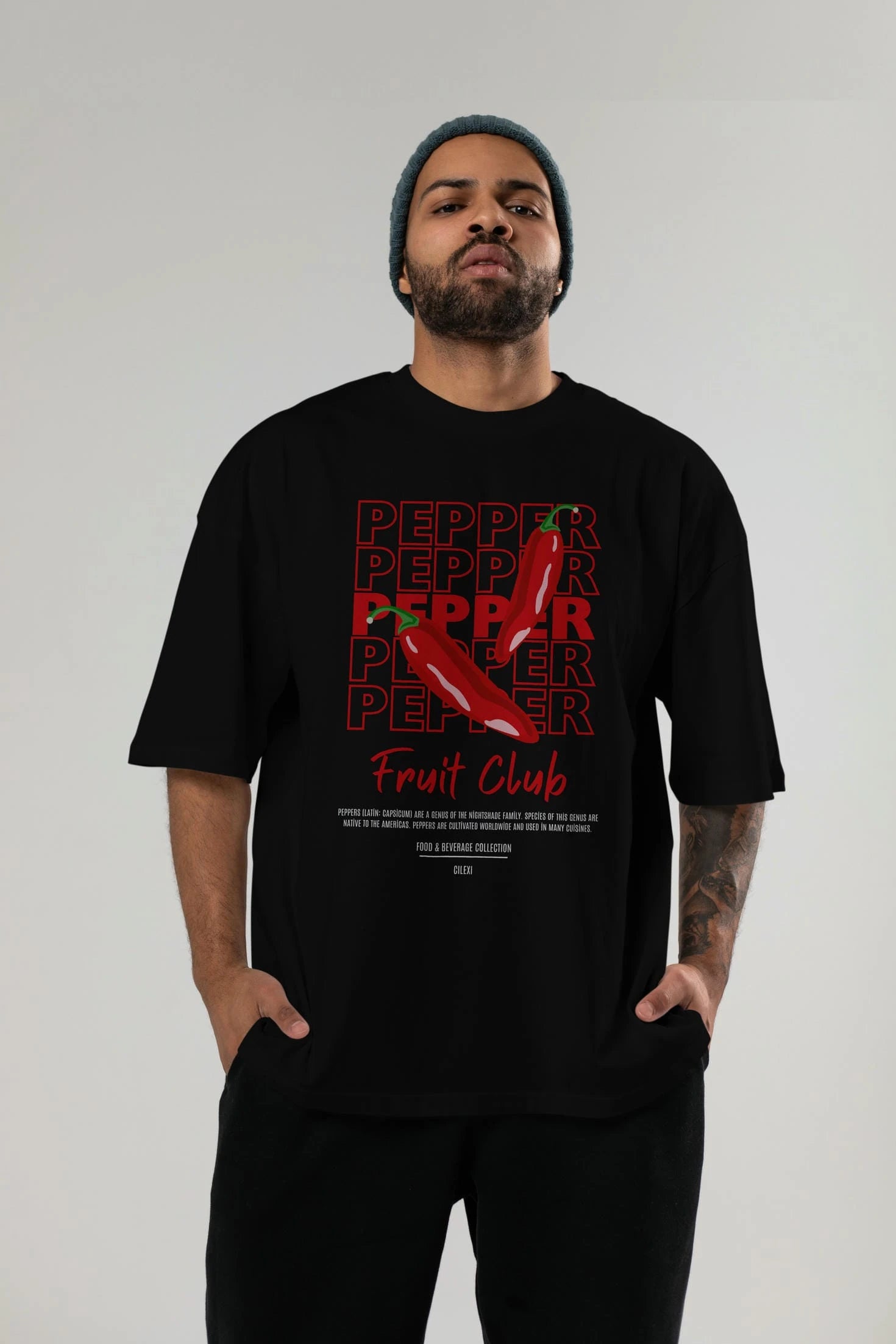 Pepper Ön Baskılı Oversize t-shirt Erkek Kadın Pamuk Bisiklet Yaka tişort
