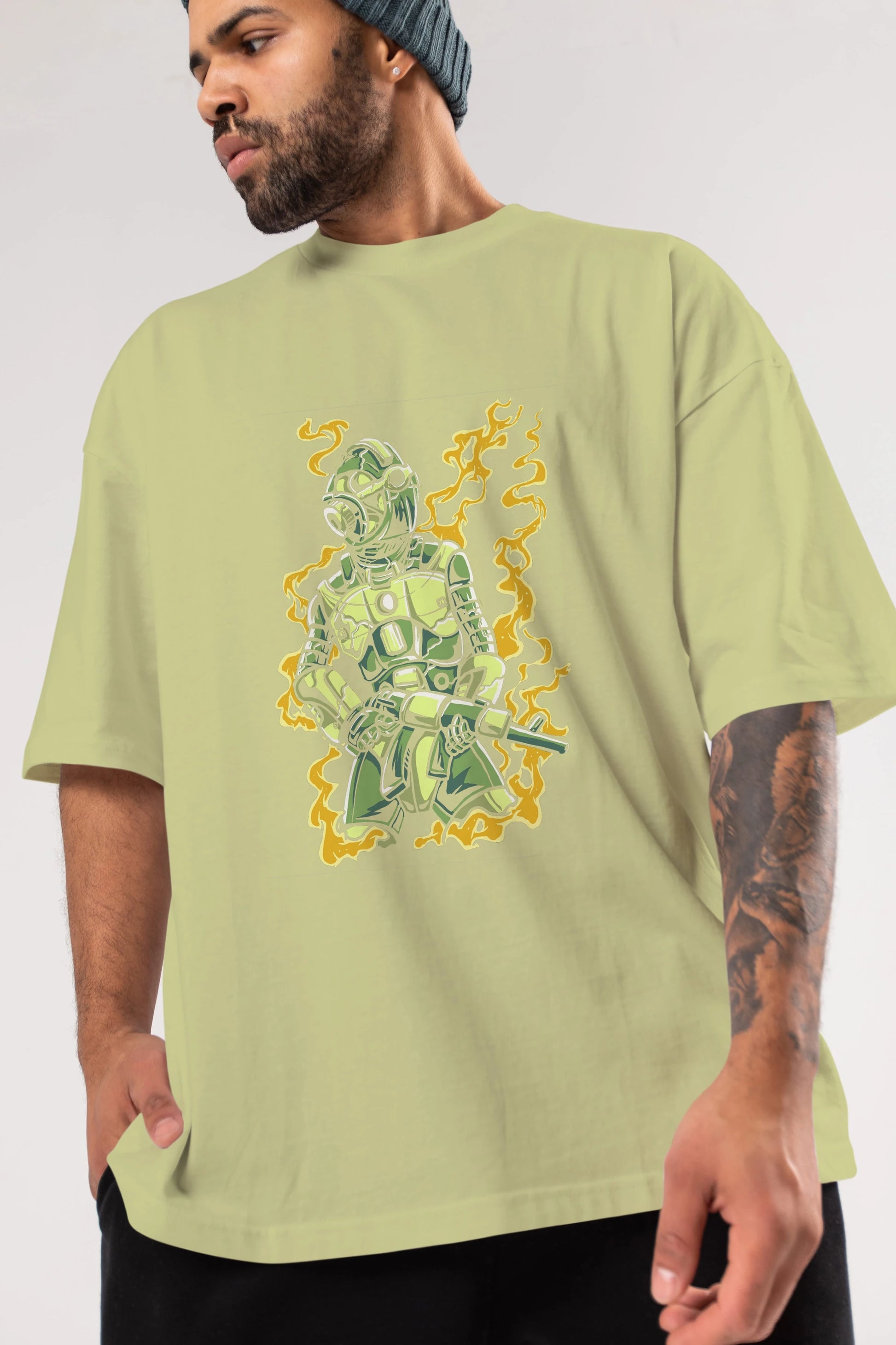 Robot Soldier Ön Baskılı Oversize t-shirt Erkek Kadın Unisex %100 Pamuk tişort
