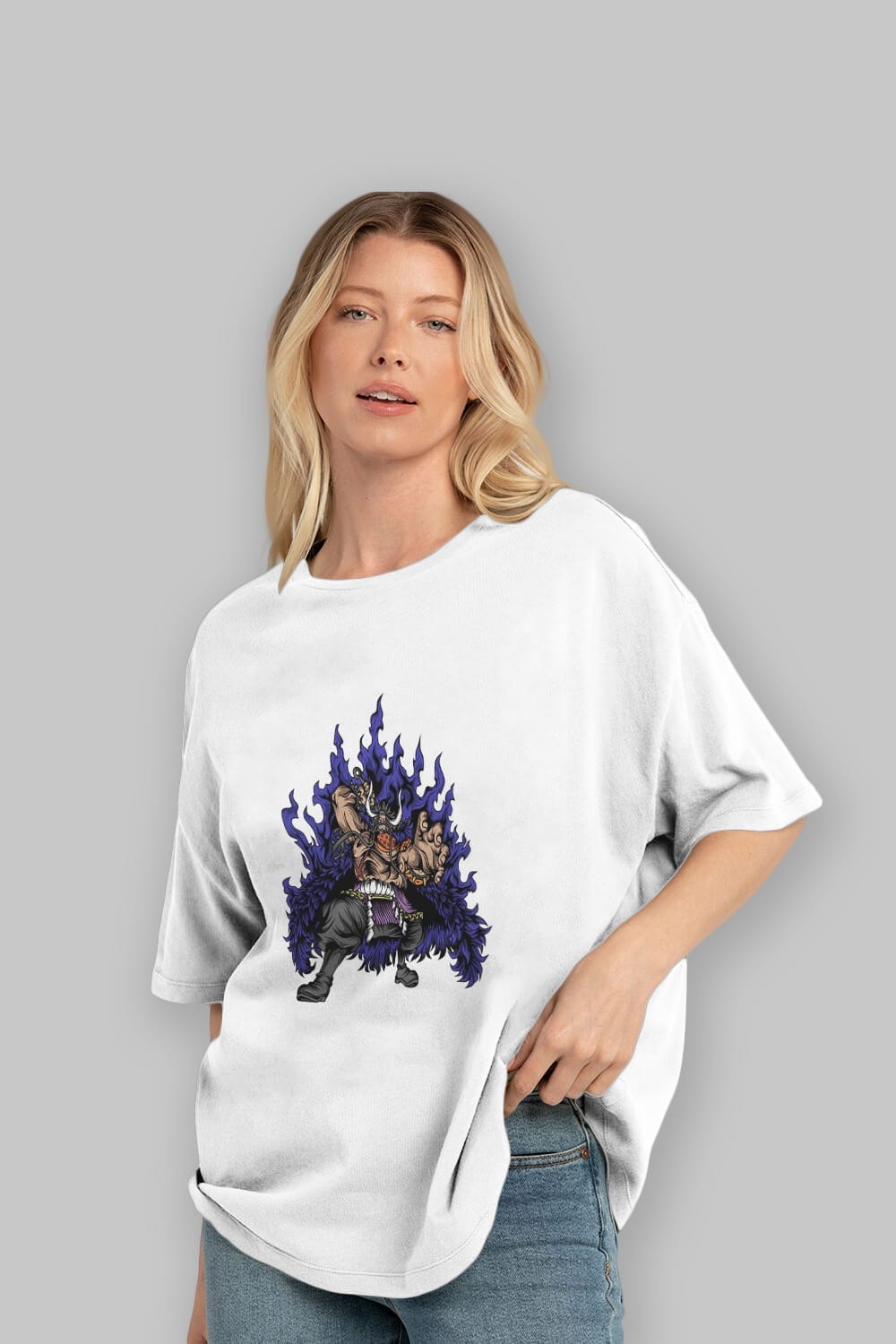 Kaido Anime Ön Baskılı Oversize t-shirt %100 pamuk Erkek Kadın Unisex