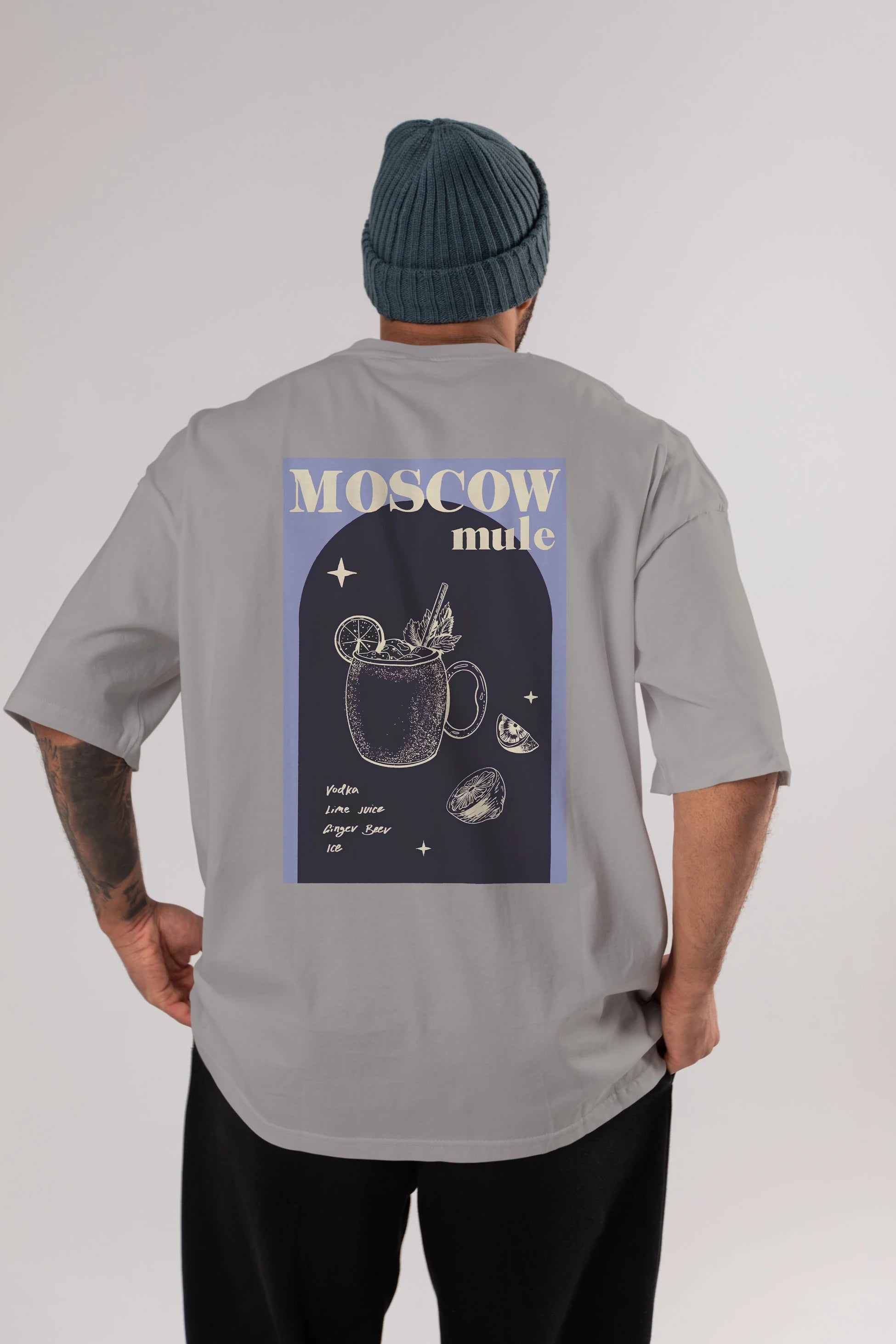 Moscow Mule Arka Baskılı Oversize t-shirt Erkek Kadın Unisex %100 Pamuk Bisiklet Yaka tişort