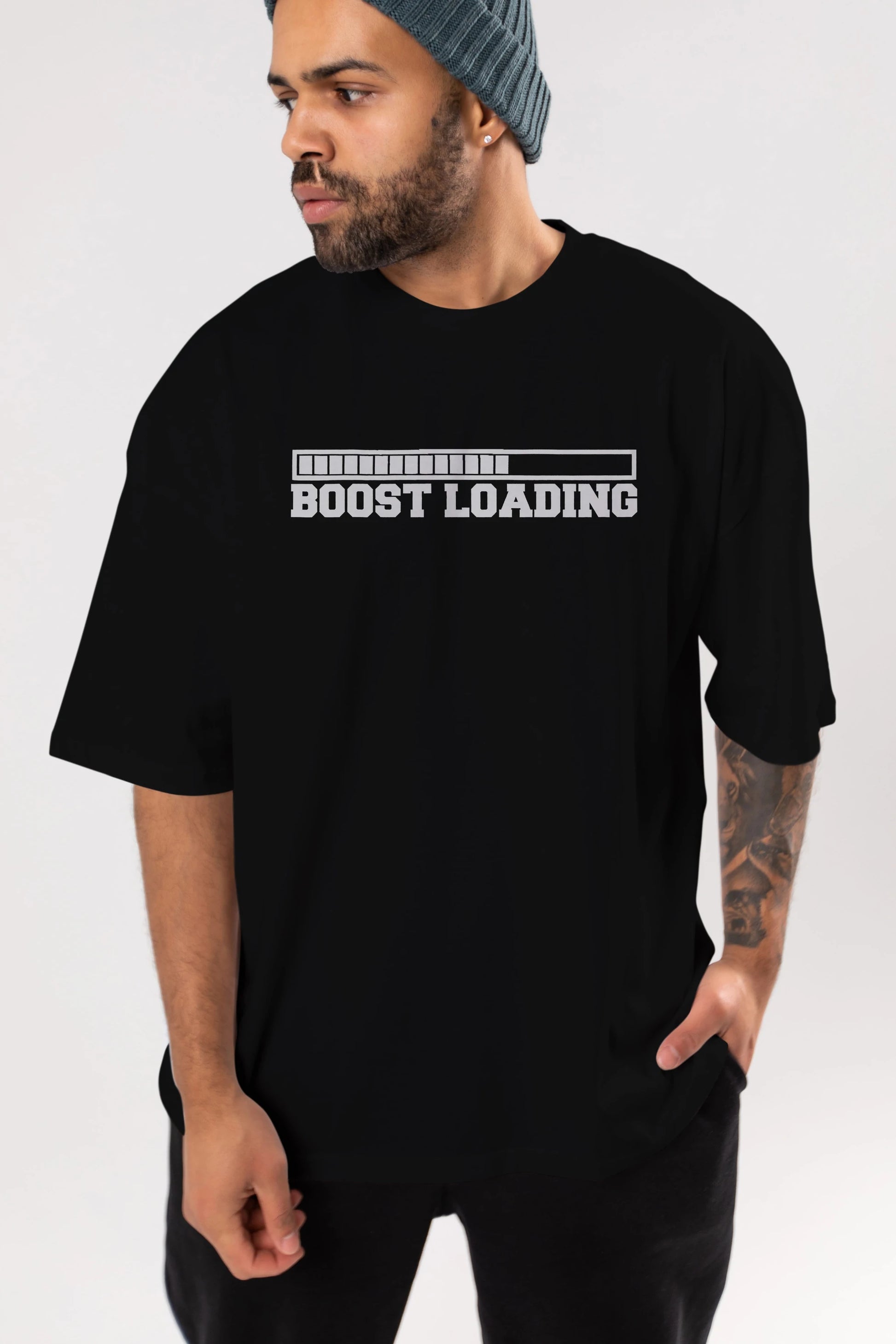 Boost Loading Ön Baskılı Oversize t-shirt %100 pamuk Erkek Kadın Unisex