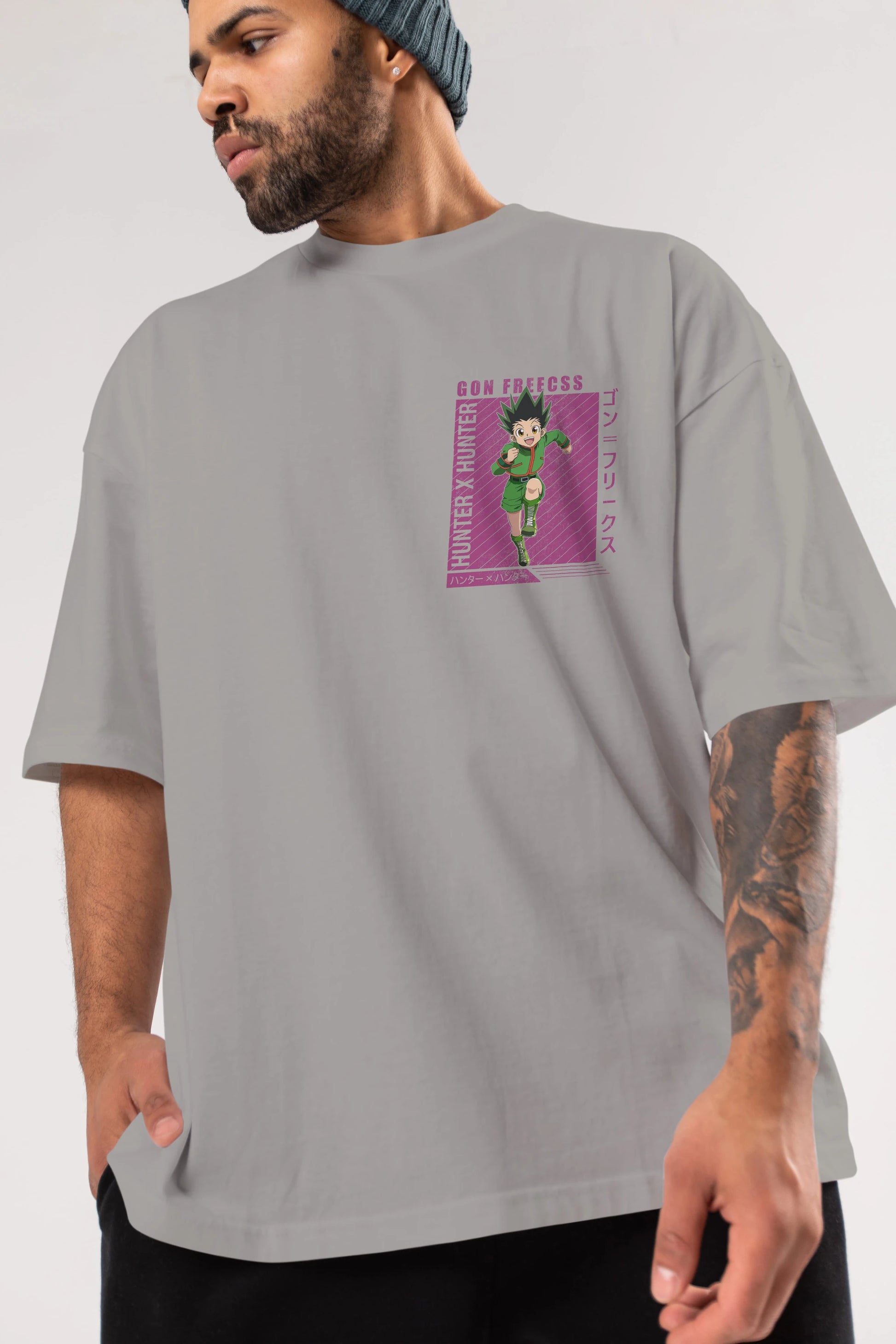 Gon Freecss HUNTER X HUNTER 3 Ön Sol Baskılı Oversize t-shirt Erkek Kadın Unisex %100 Pamuk Bisiklet Yaka tişort