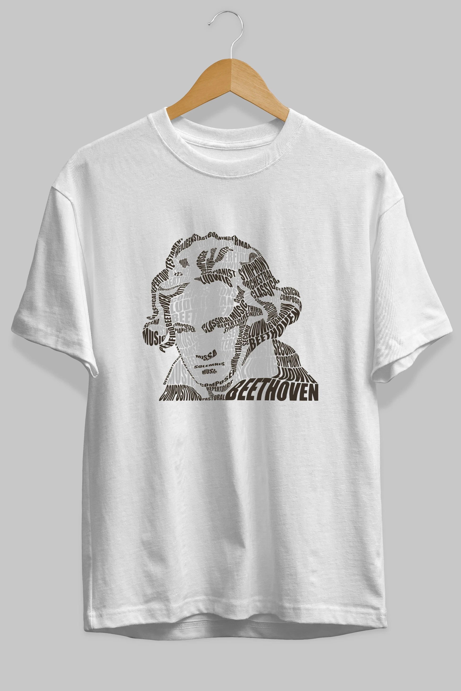 Ludwig van Beethoven Calligram Ön Baskılı Oversize t-shirt %100 pamuk Erkek Kadın Unisex