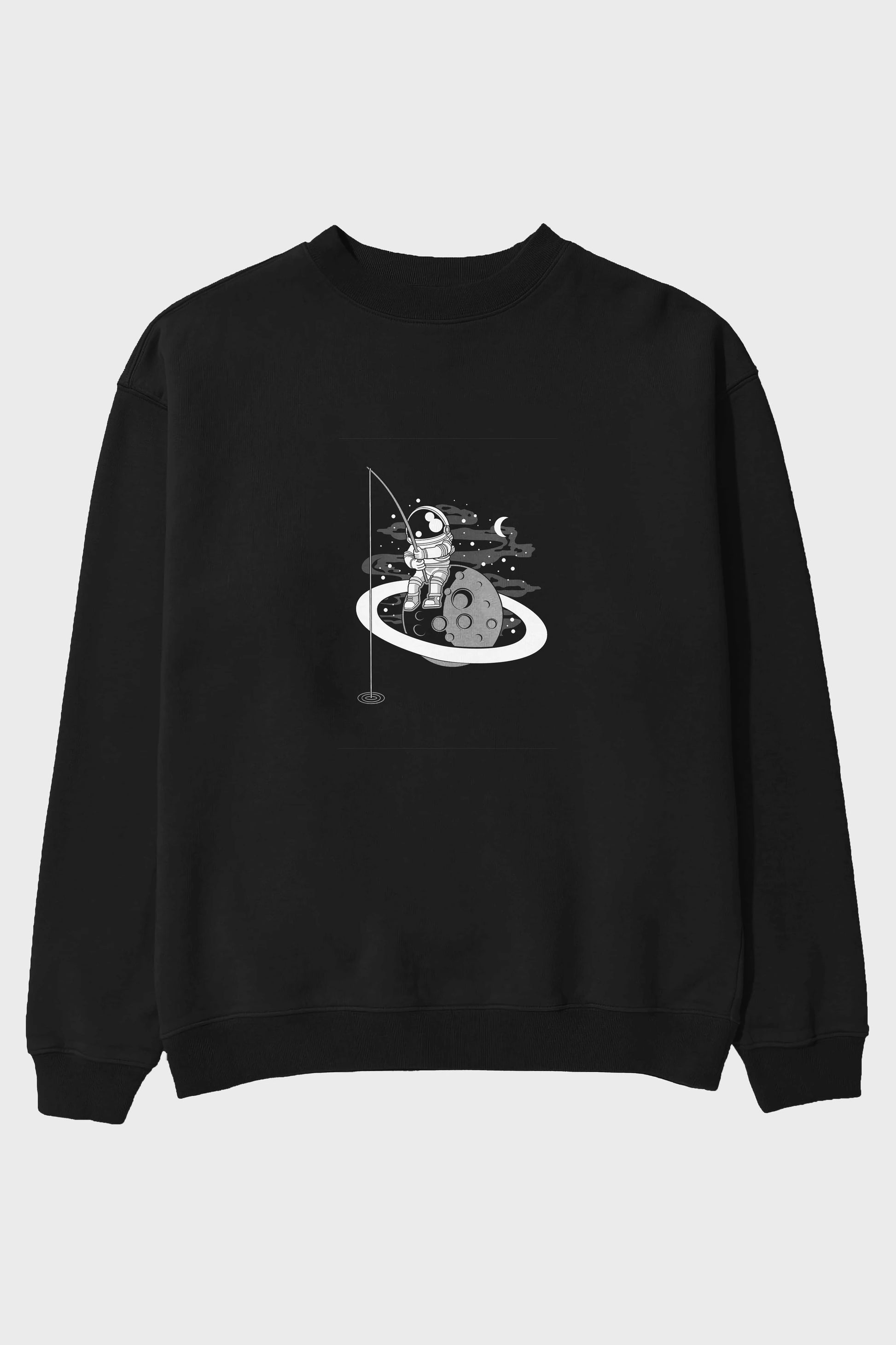 Astronaut  Fishing Ön Baskılı Oversize Sweatshirt Erkek Kadın Unisex
