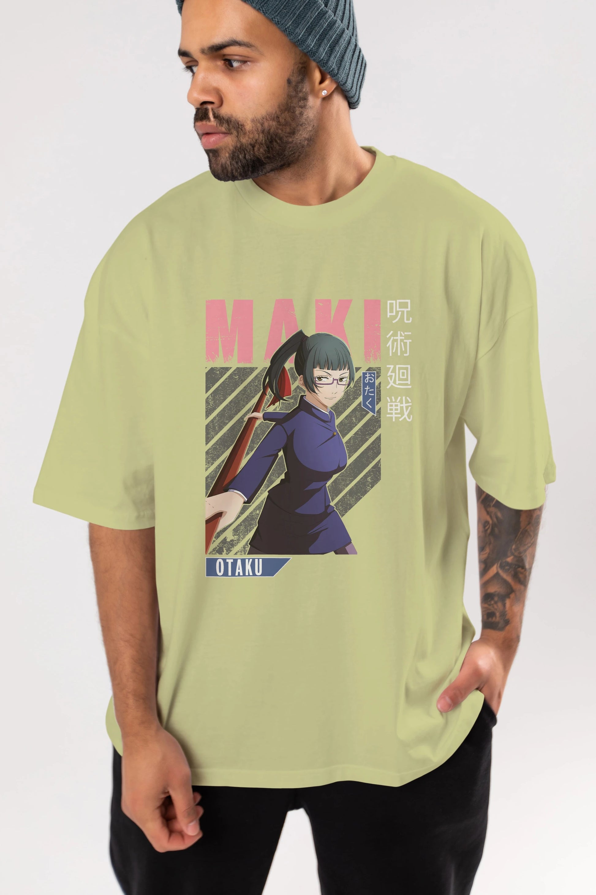 Maki Zenin CHAINSAWMAN Anime Ön Baskılı Oversize t-shirt %100 pamuk Erkek Kadın Unisex