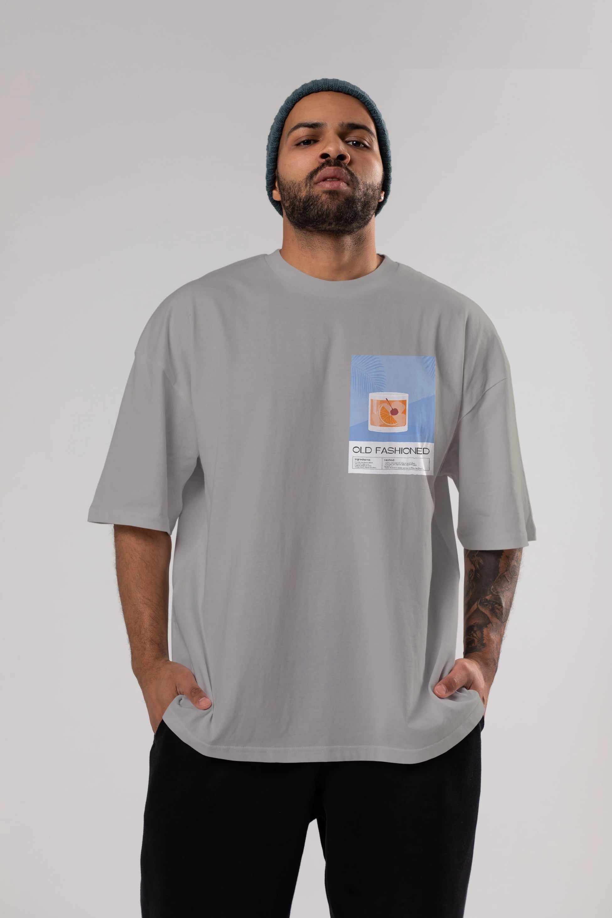 Old Fashioned 3 Ön Sol Baskılı Oversize t-shirt Erkek Kadın Unisex %100 Pamuk Bisiklet Yaka tişort