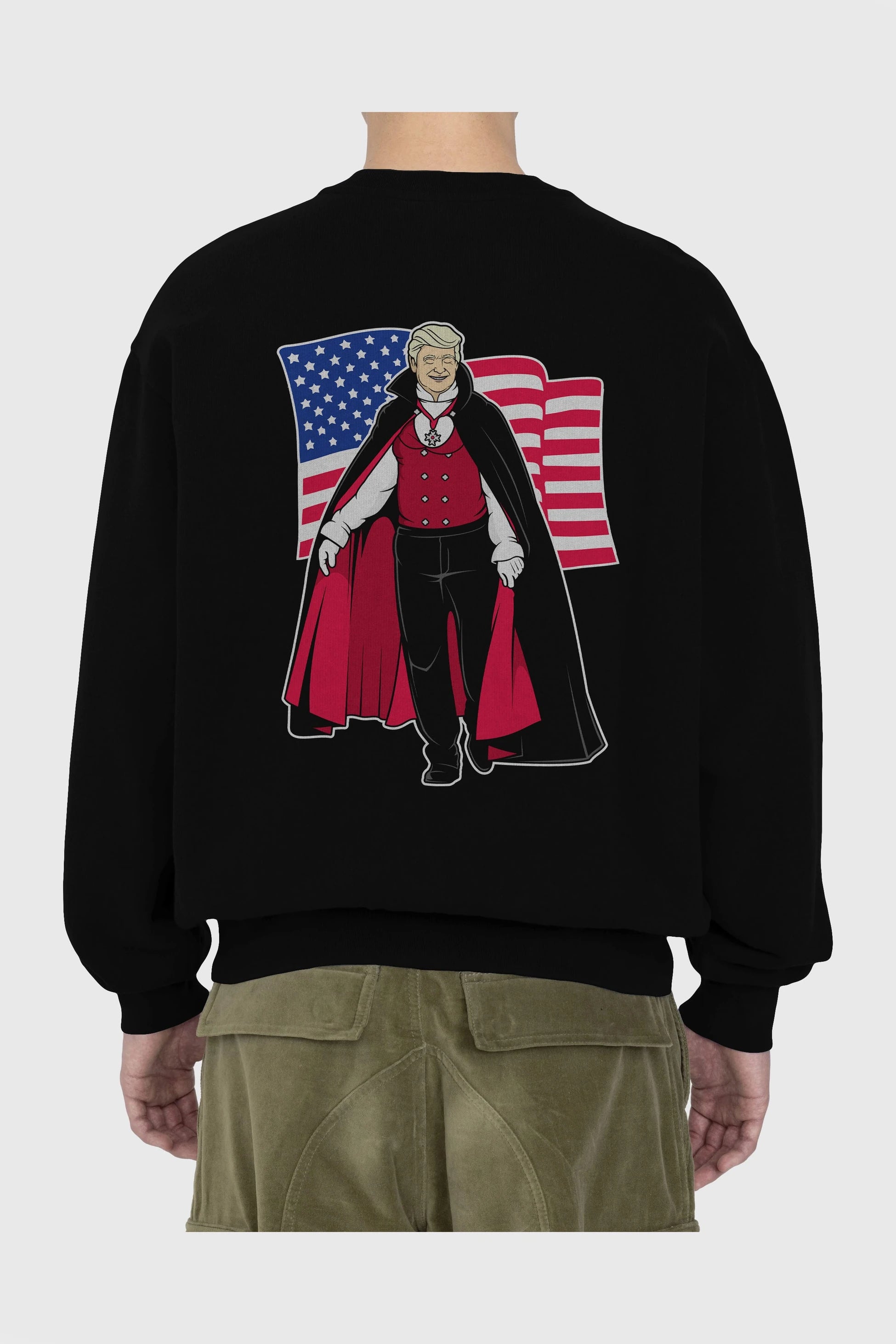 Trump Dracula Arka Baskılı Oversize Sweatshirt Erkek Kadın Unisex