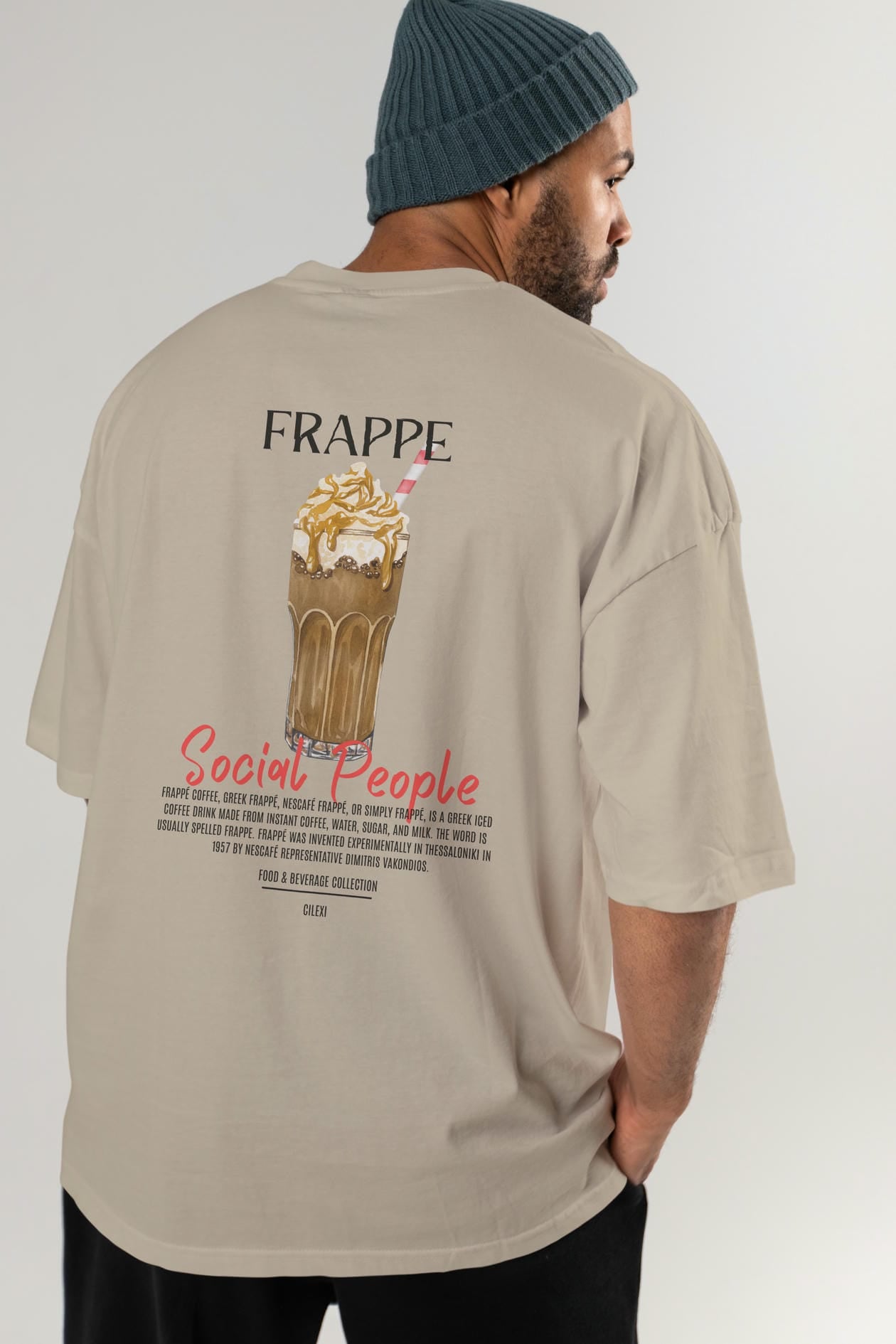 Frappe Kokteyl Serisi Baskılı Oversize t-shirt Erkek Kadın Unisex %100 Pamuk Bisiklet Yaka tişort