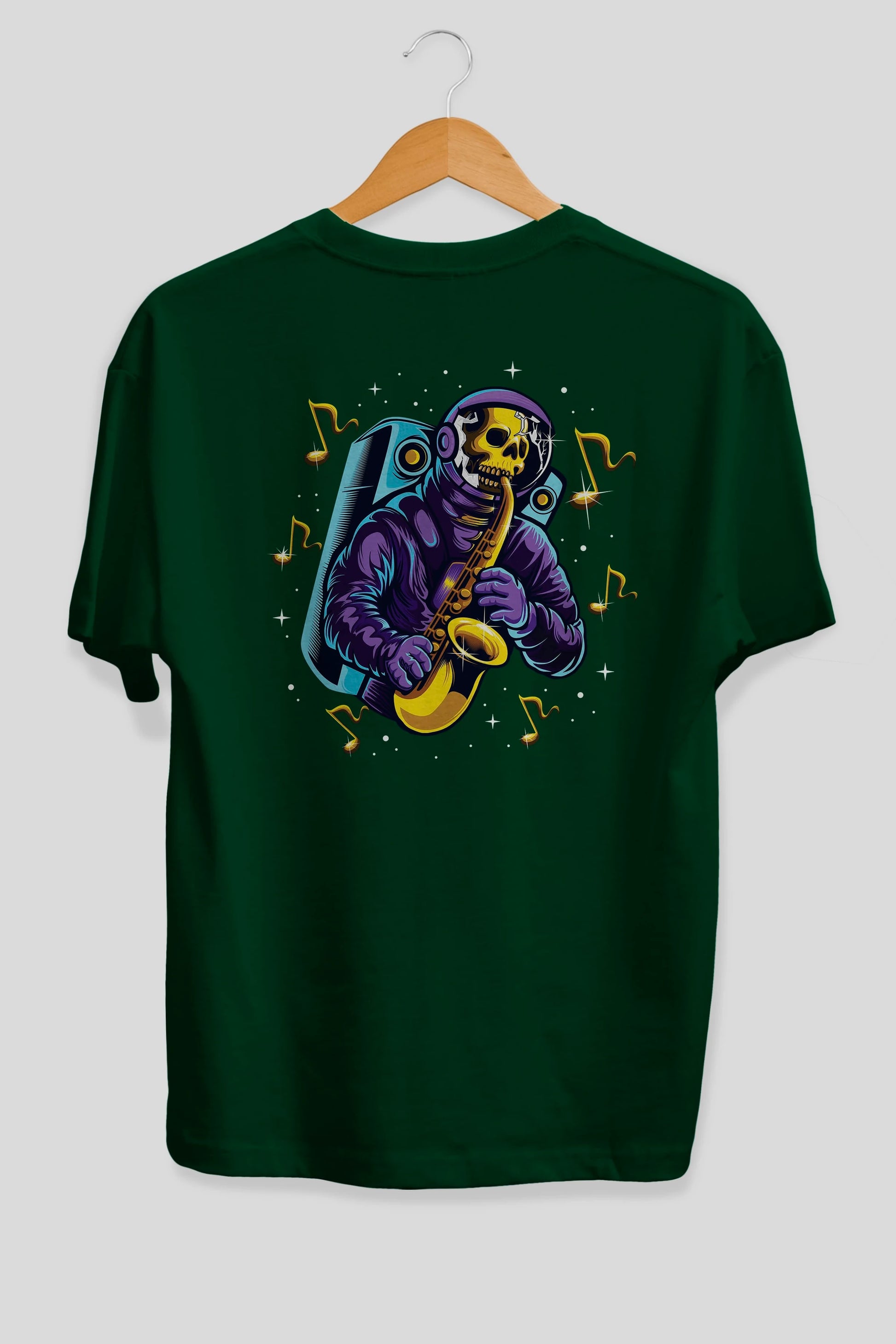 Astroskull Saxophonist Arka Baskılı Oversize t-shirt Erkek Kadın Unisex