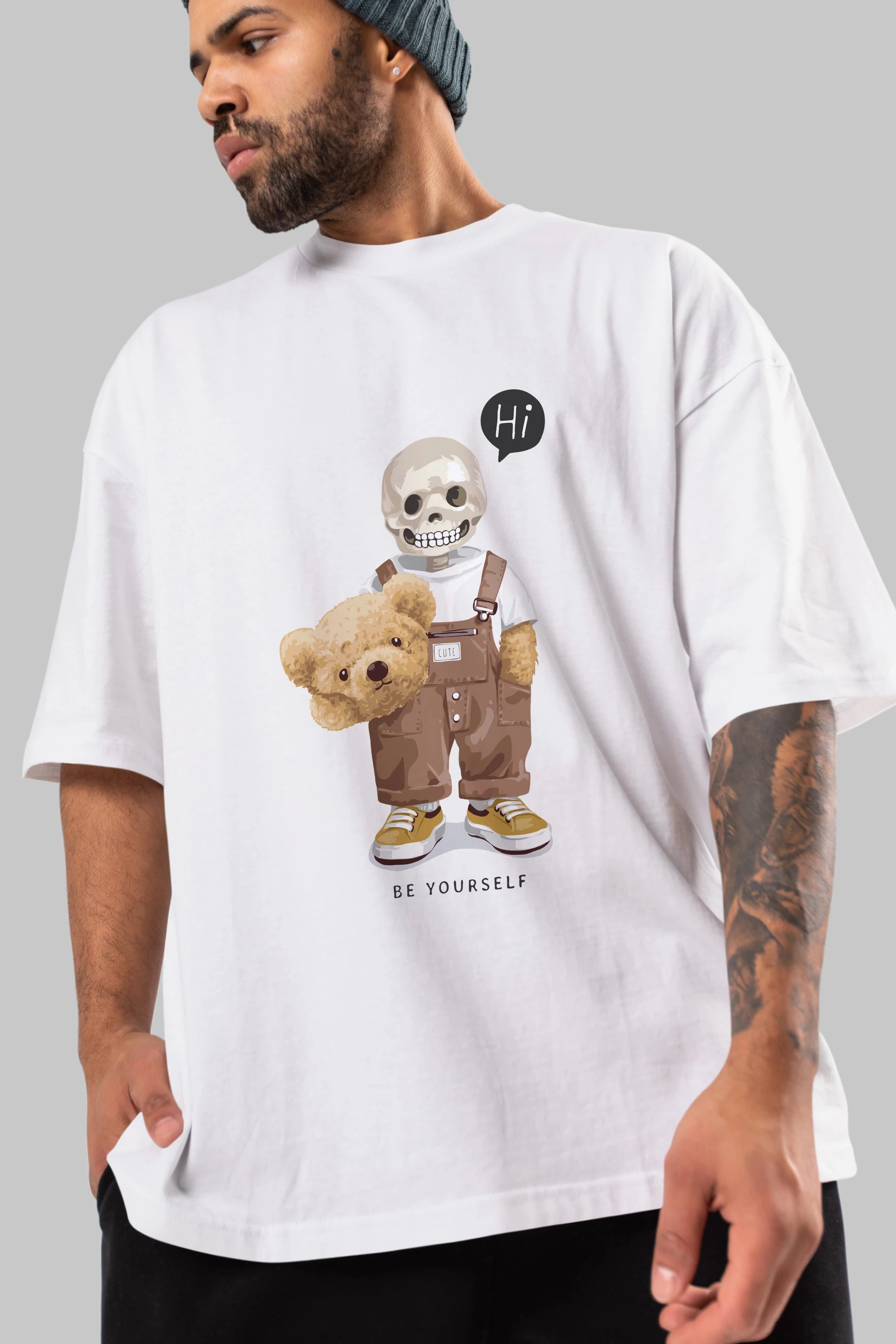 Teddy Bear hi Ön Baskılı Oversize t-shirt Erkek Kadın Unisex %100 Pamuk