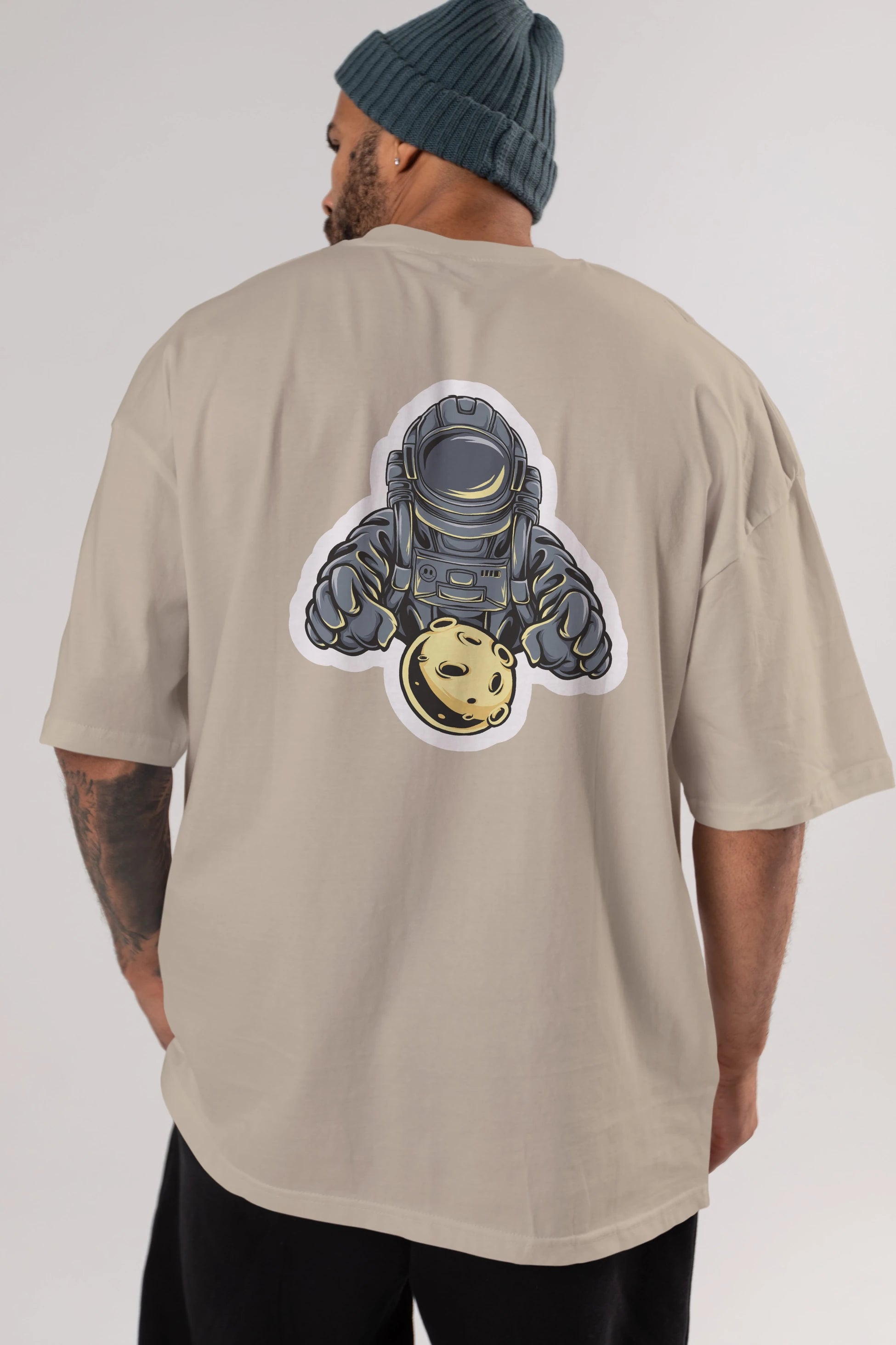 Astromoon sticker Arka Baskılı Oversize t-shirt Erkek Kadın Unisex