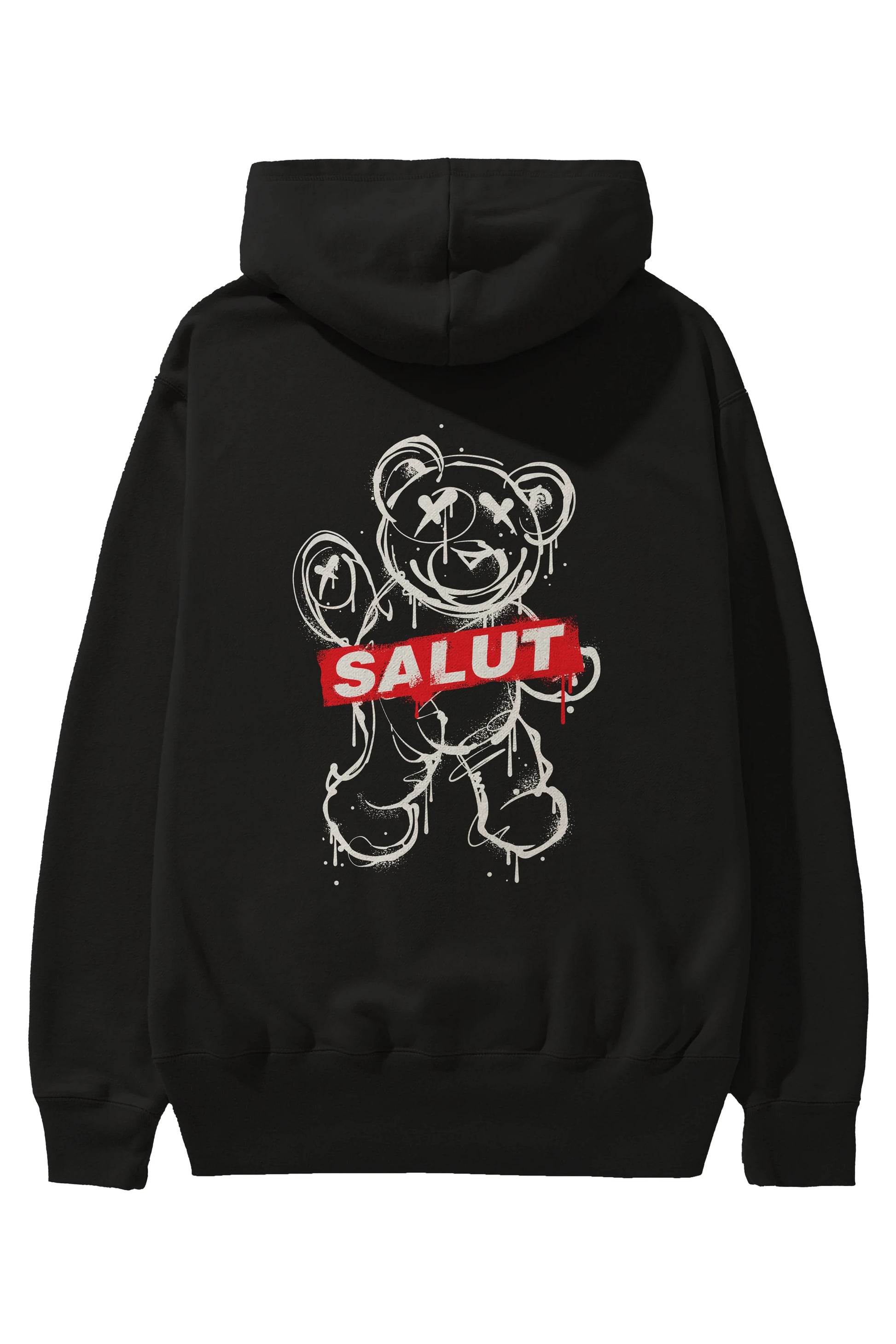 Teddy Bear Salut Arka Baskılı Hoodie Oversize Kapüşonlu Sweatshirt Erkek Kadın Unisex