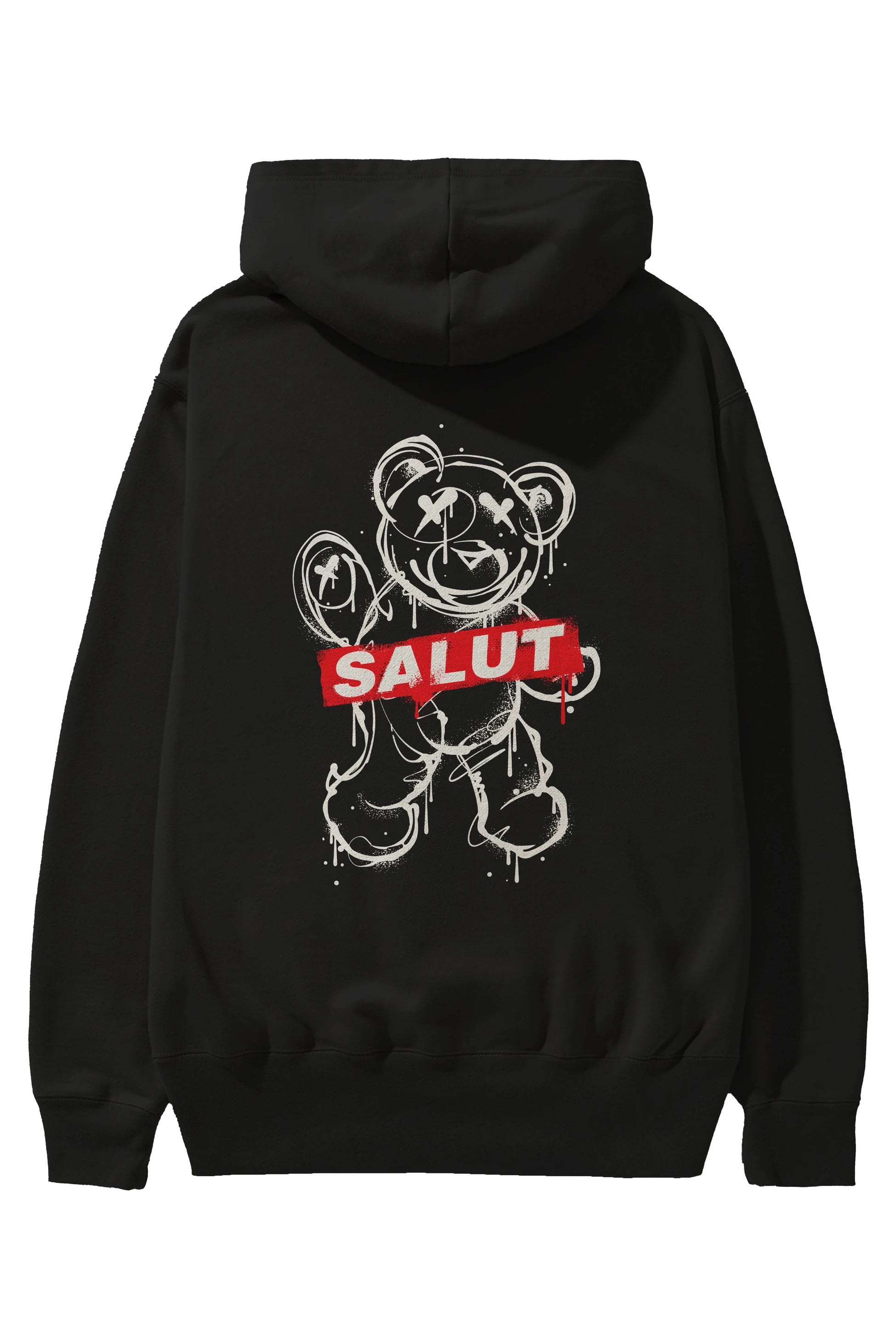 Teddy Bear Salut Arka Baskılı Hoodie Oversize Kapüşonlu Sweatshirt Erkek Kadın Unisex