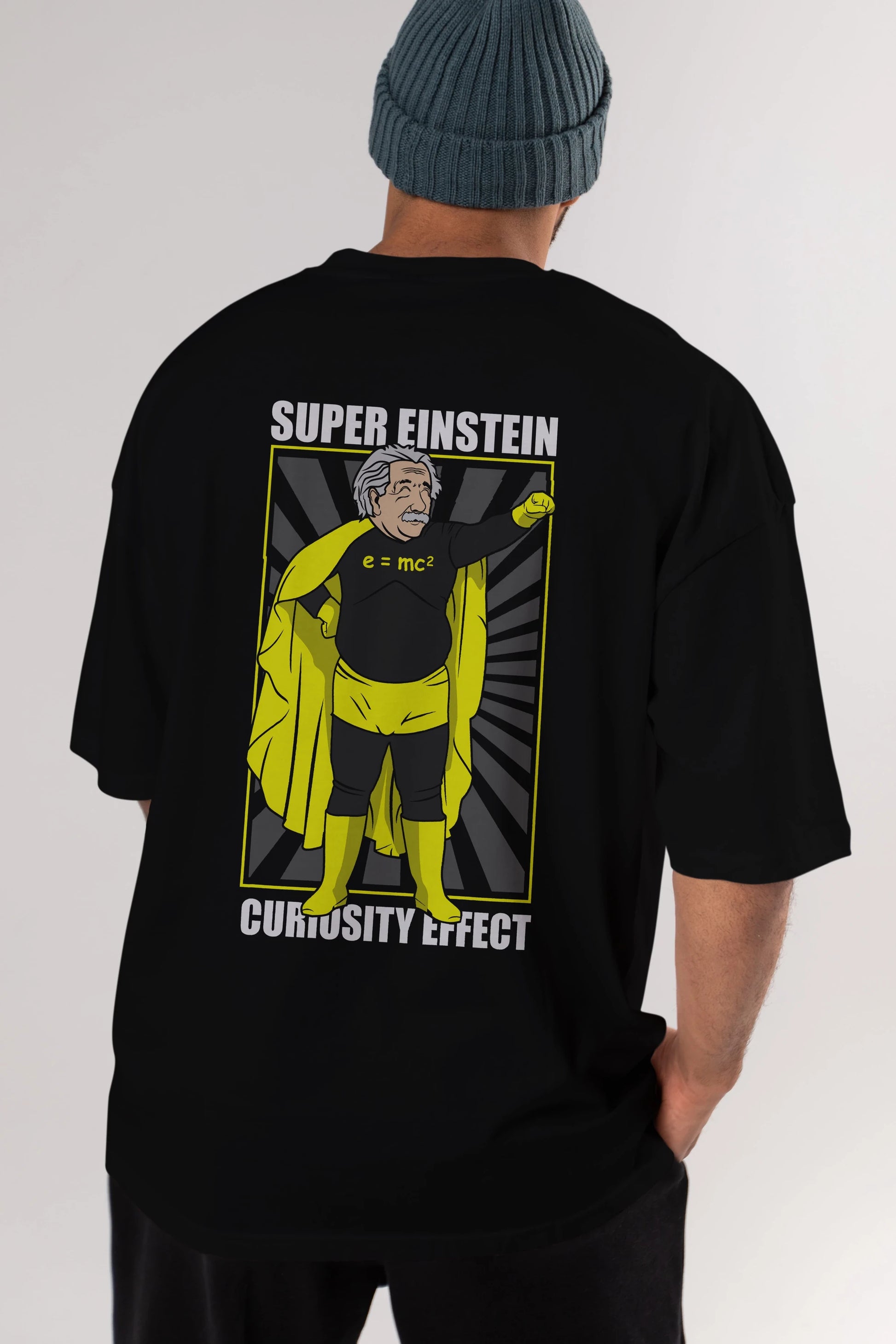 Super Einsten Arka Baskılı Oversize t-shirt Erkek Kadın Unisex %100 Pamuk tişort