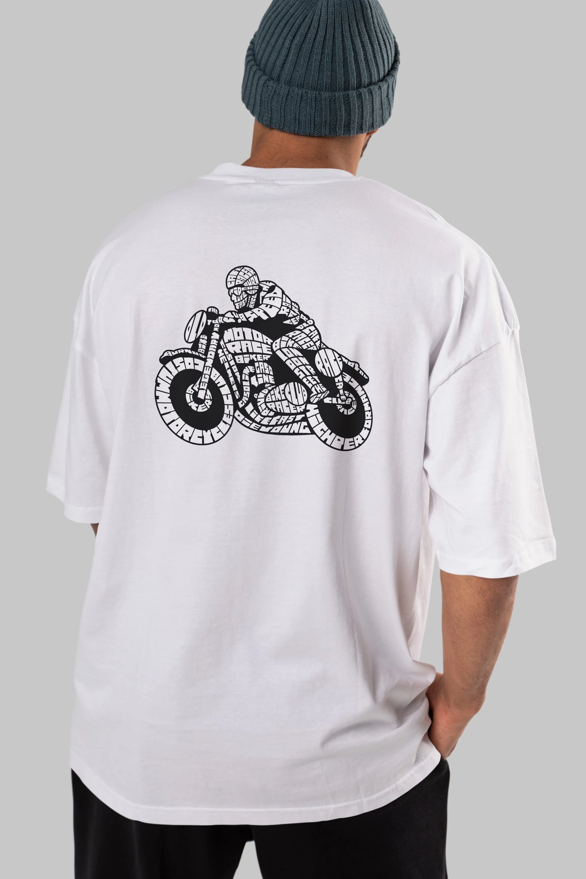 Caferacer Arka Baskılı Oversize t-shirt %100 pamuk Erkek Kadın Unisex