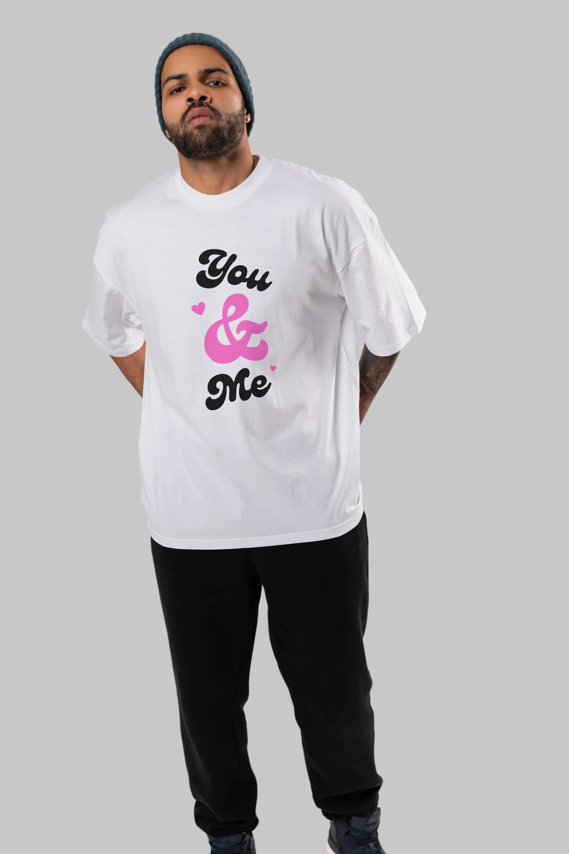 You and Me Yazılı Ön Baskılı Oversize t-shirt Erkek Kadın Unisex