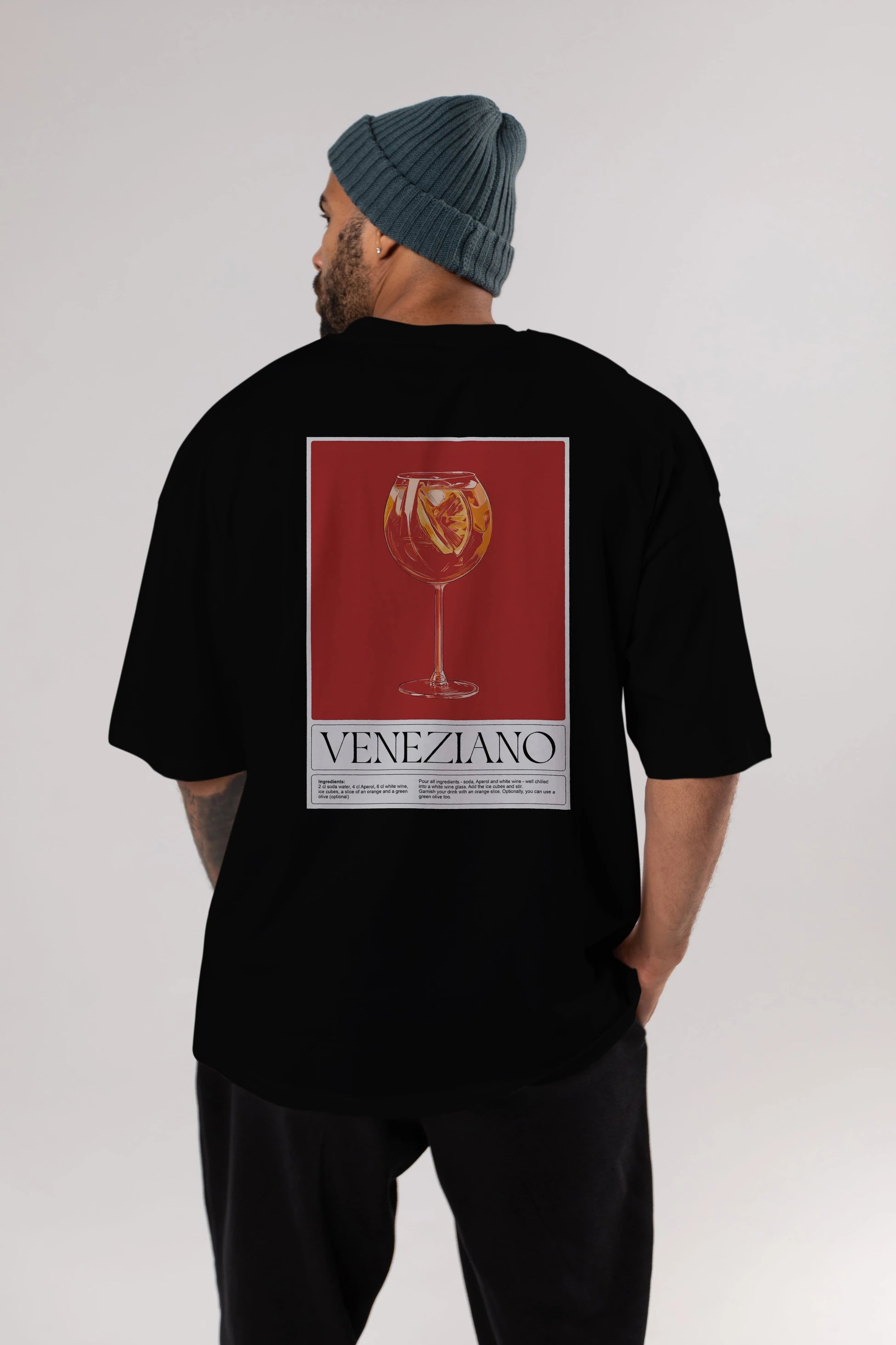 Veneziano Arka Baskılı Oversize t-shirt Erkek Kadın Unisex %100 Pamuk Bisiklet Yaka tişort