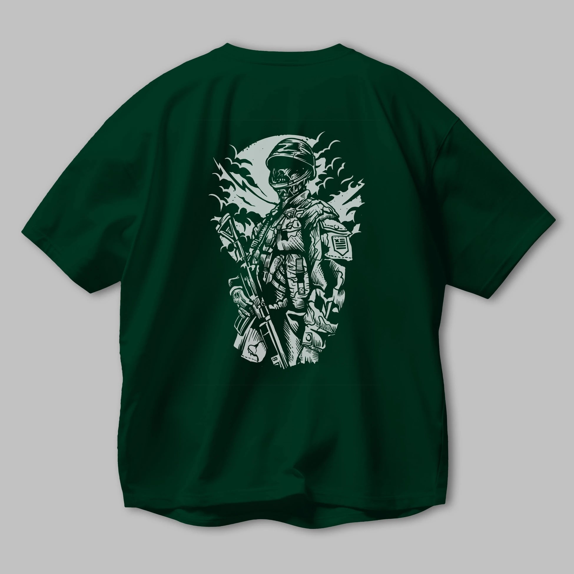 Zombie Soldier Arka Baskılı Oversize t-shirt Erkek Kadın Unisex %100 Pamuk