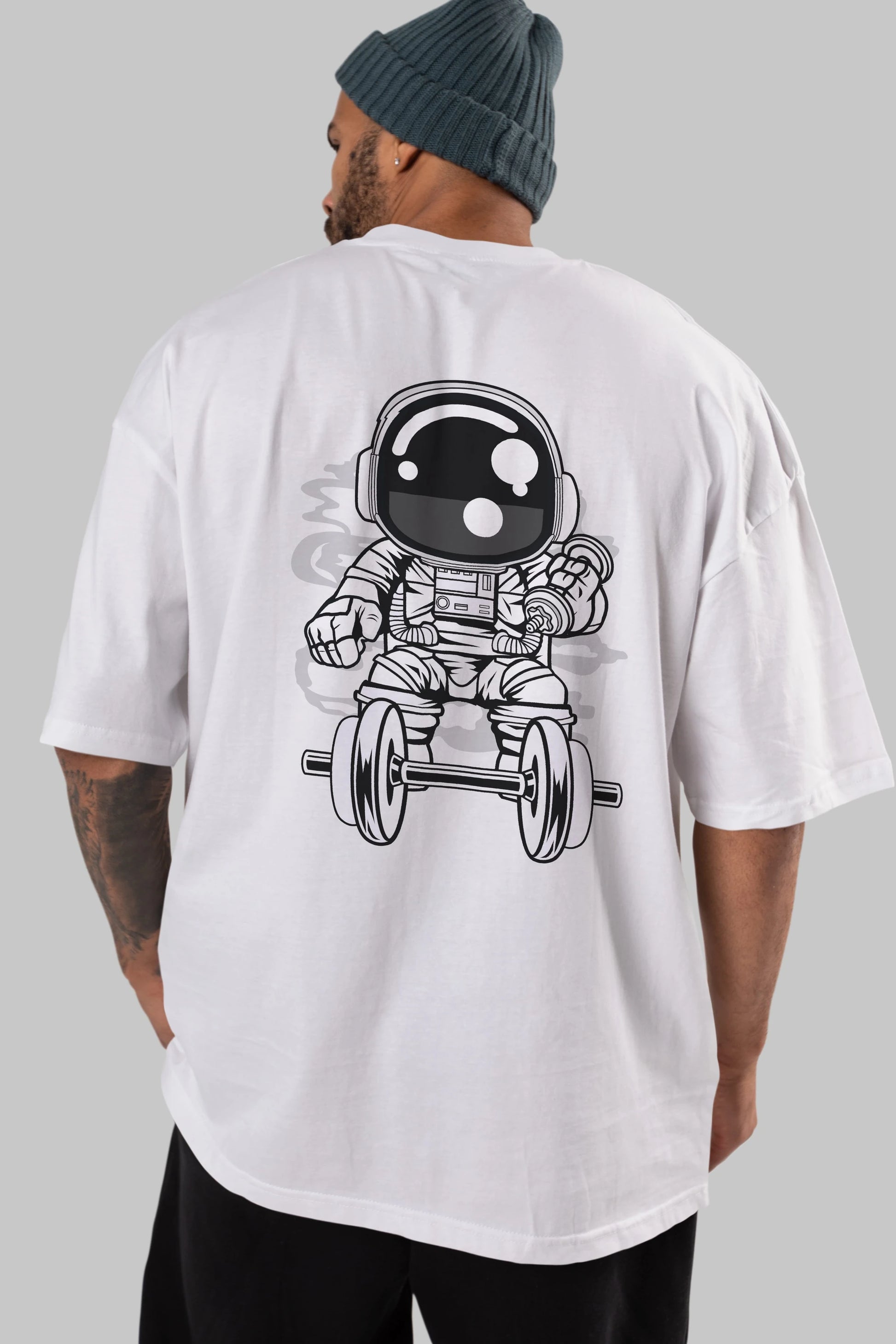 Astronaut Gym Arka Baskılı Oversize t-shirt Erkek Kadın Unisex