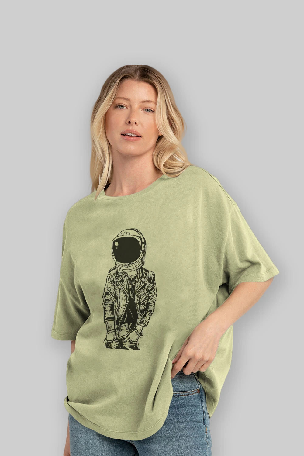Astronaut Punkster Ön Baskılı Oversize t-shirt Erkek Kadın Unisex %100 Pamuk tişort
