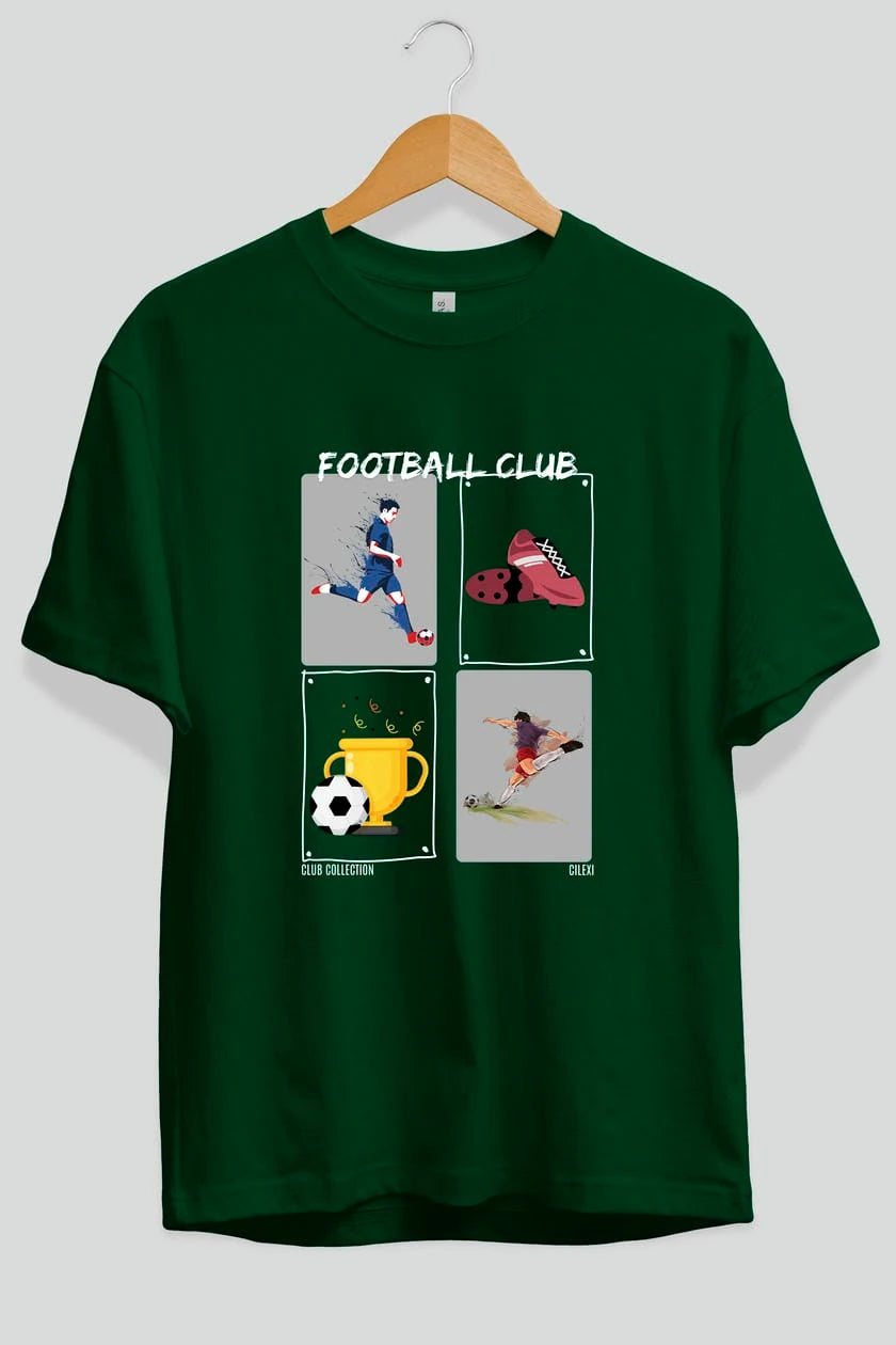 Football Club ön Baskılı Oversize t-shirt Erkek Kadın %100 Pamuk Bisiklet Yaka tişort