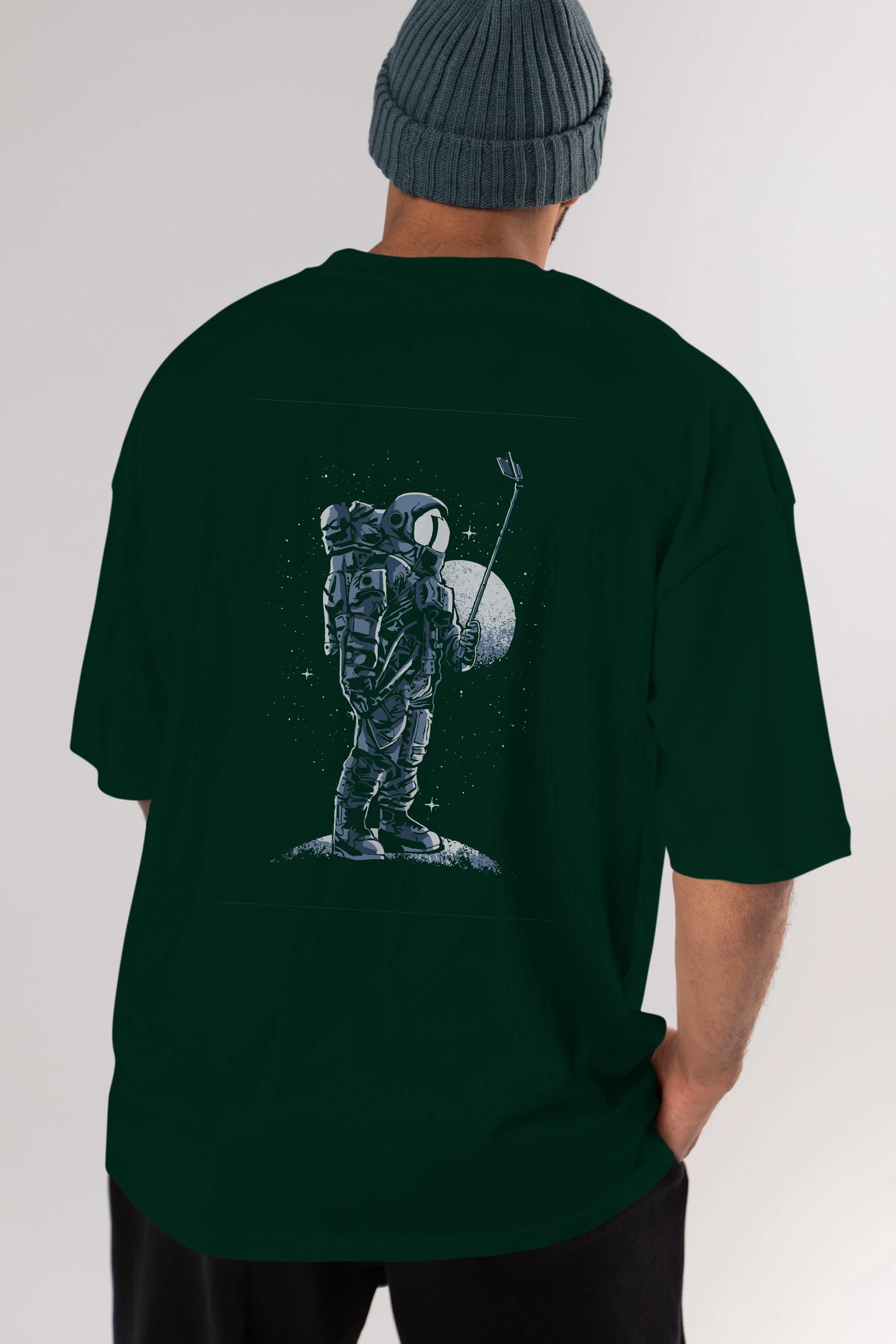 Selfie Astronaut Arka Baskılı Oversize t-shirt Erkek Kadın Unisex %100 Pamuk