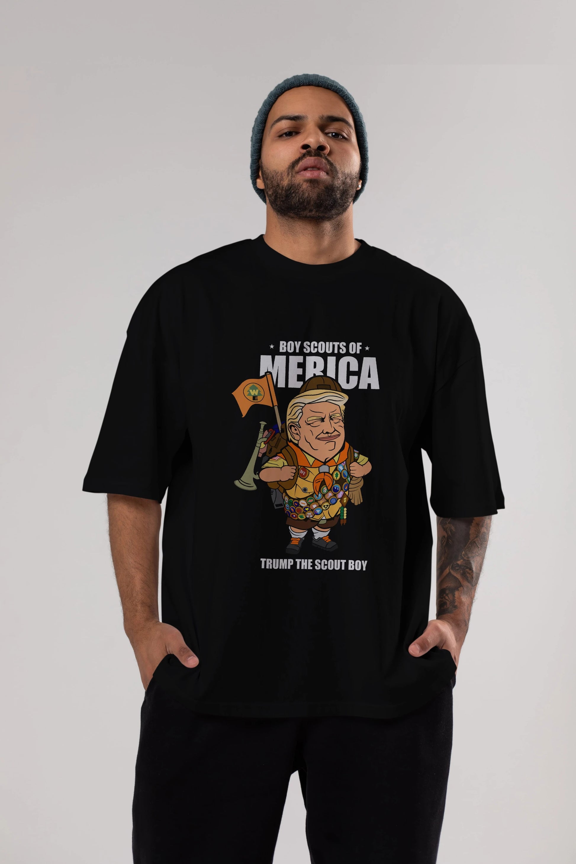 Trump Scout Boy Ön Baskılı Oversize t-shirt Erkek Kadın Unisex %100 Pamuk tişort