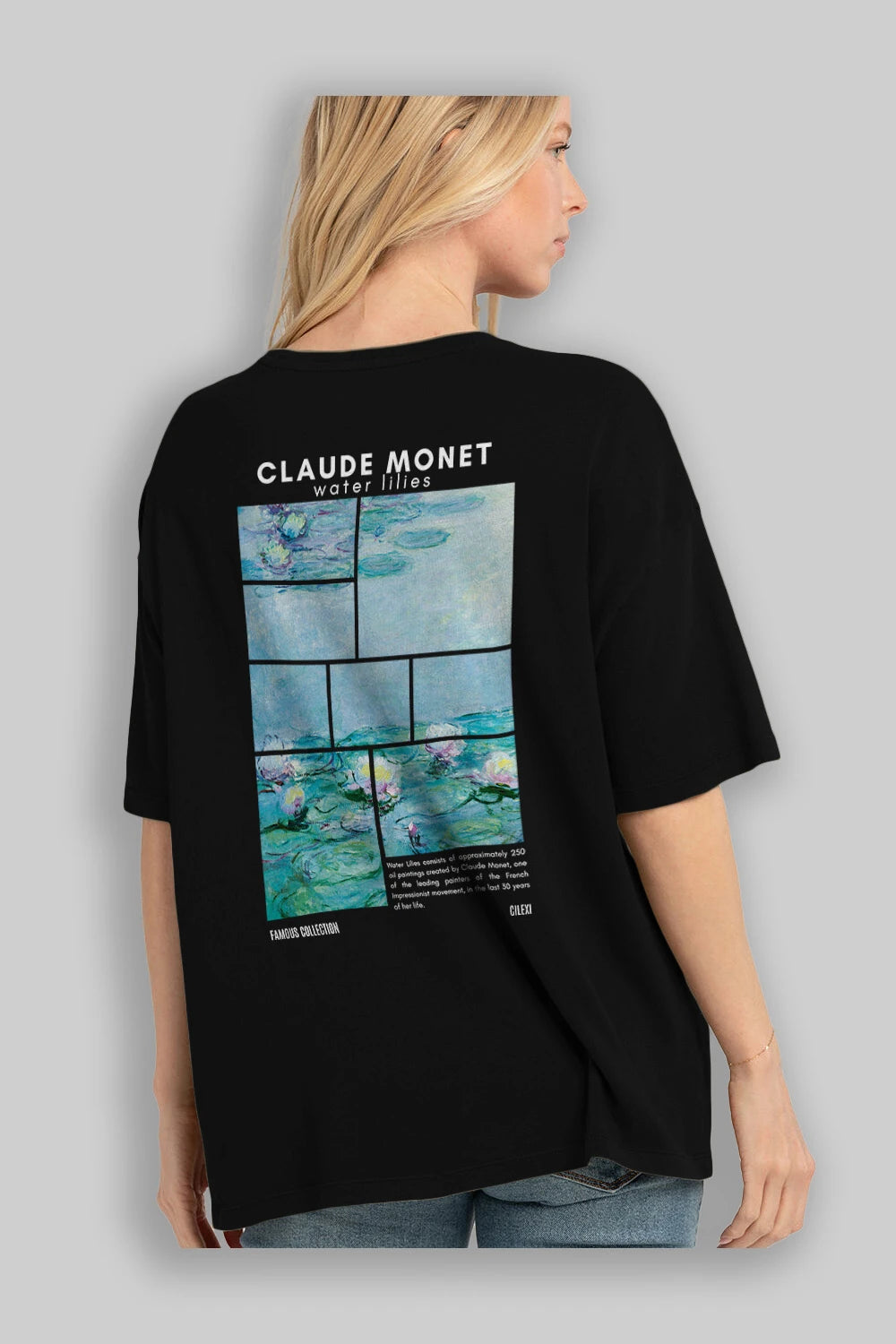 Claude Monet Arka Baskılı Oversize t-shirt Erkek Kadın Bisiklet Yaka Pamuk tişort