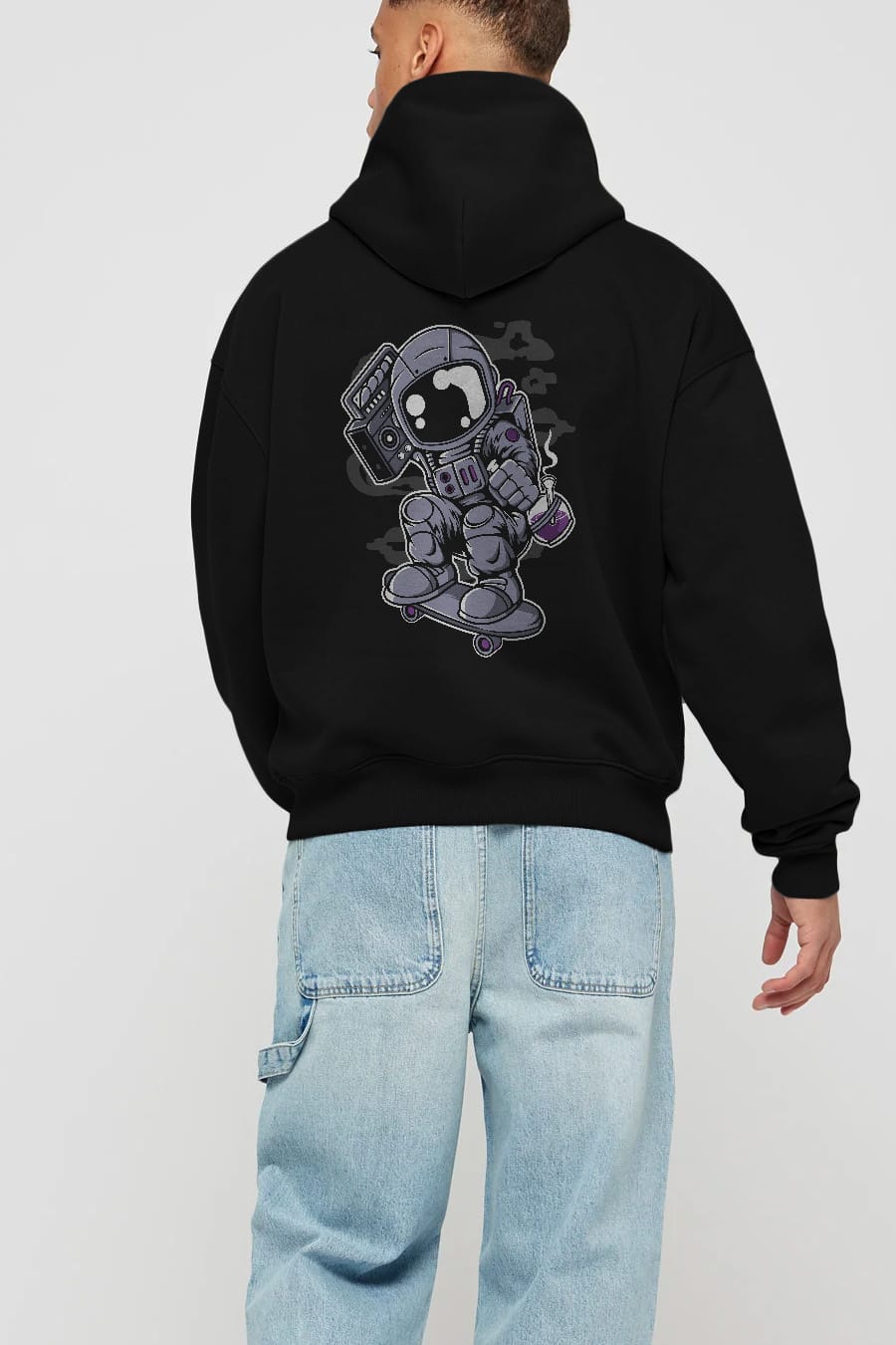 Astroanut Skater Boombox Arka Baskılı Hoodie Oversize Kapüşonlu Sweatshirt Erkek Kadın Unisex