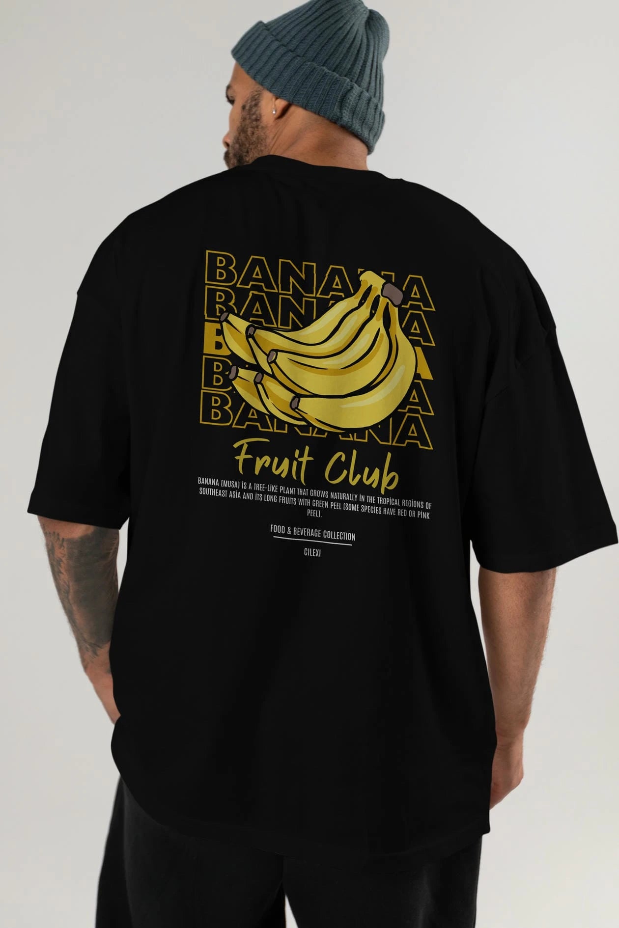 Banana Arka Baskılı Oversize t-shirt Erkek Kadın Pamuk Bisiklet Yaka tişort
