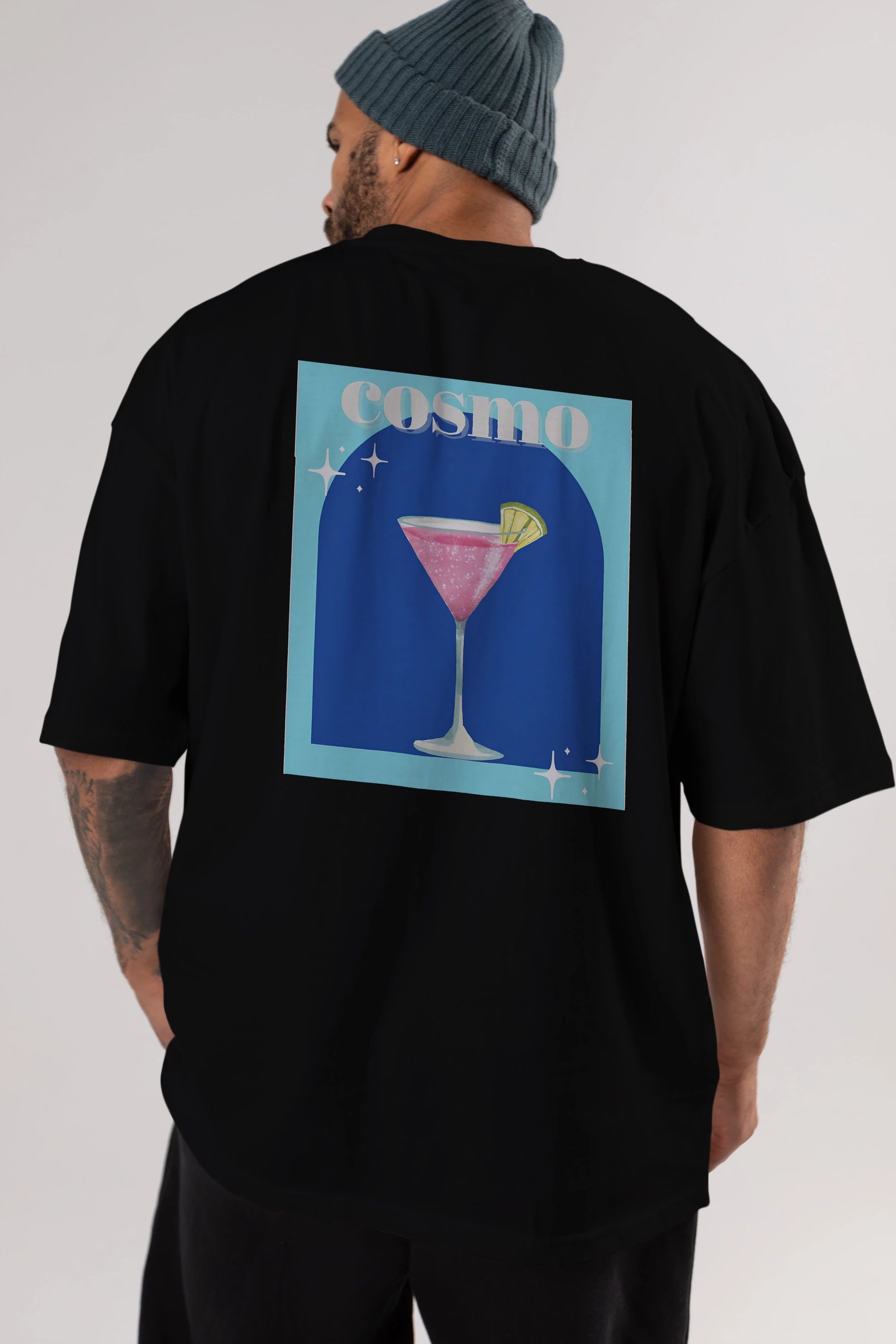 Cosmopolitan 2 Arka Baskılı Oversize t-shirt Erkek Kadın Unisex %100 Pamuk Bisiklet Yaka tişort