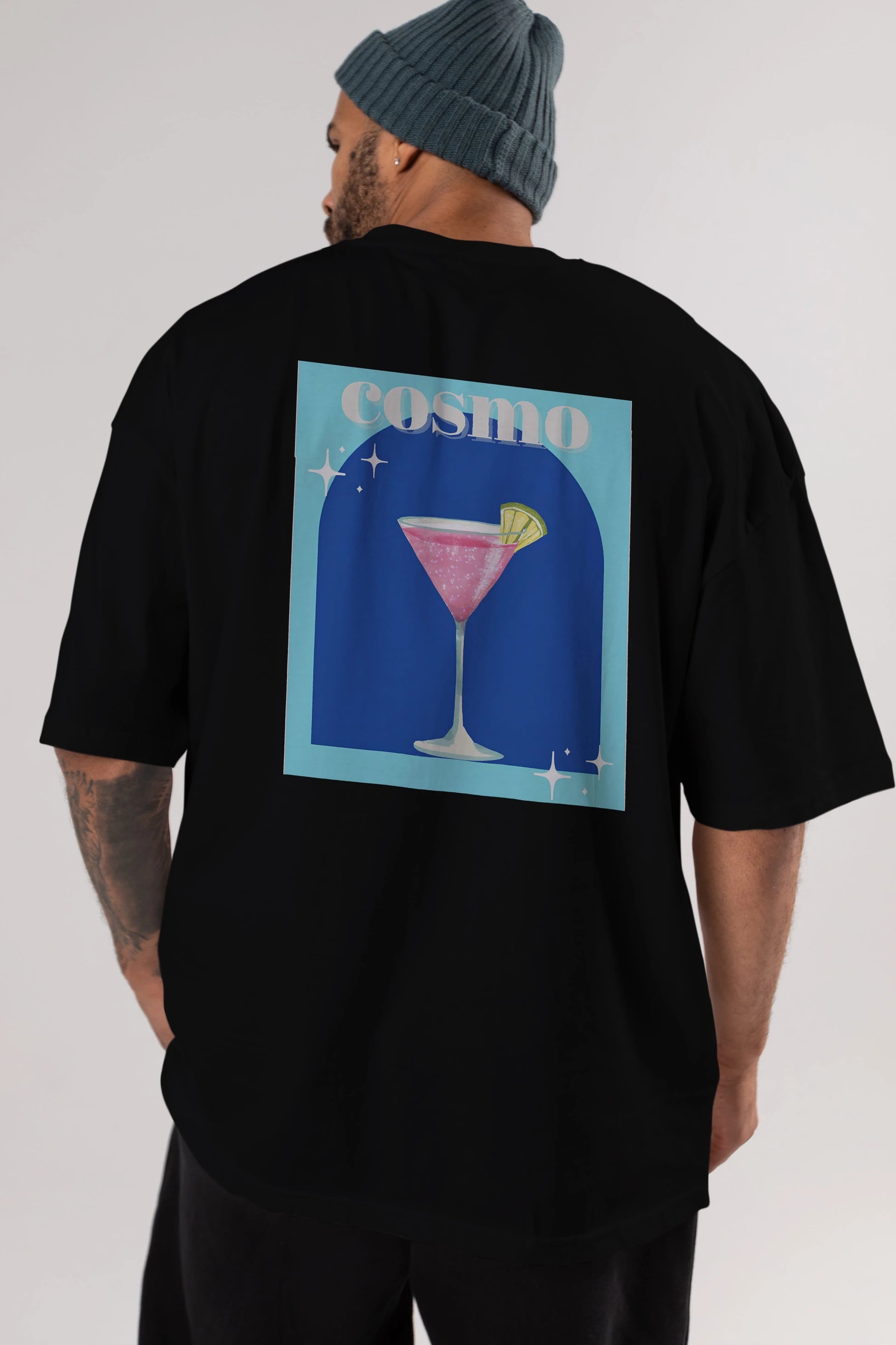 Cosmopolitan 2 Arka Baskılı Oversize t-shirt Erkek Kadın Unisex %100 Pamuk Bisiklet Yaka tişort