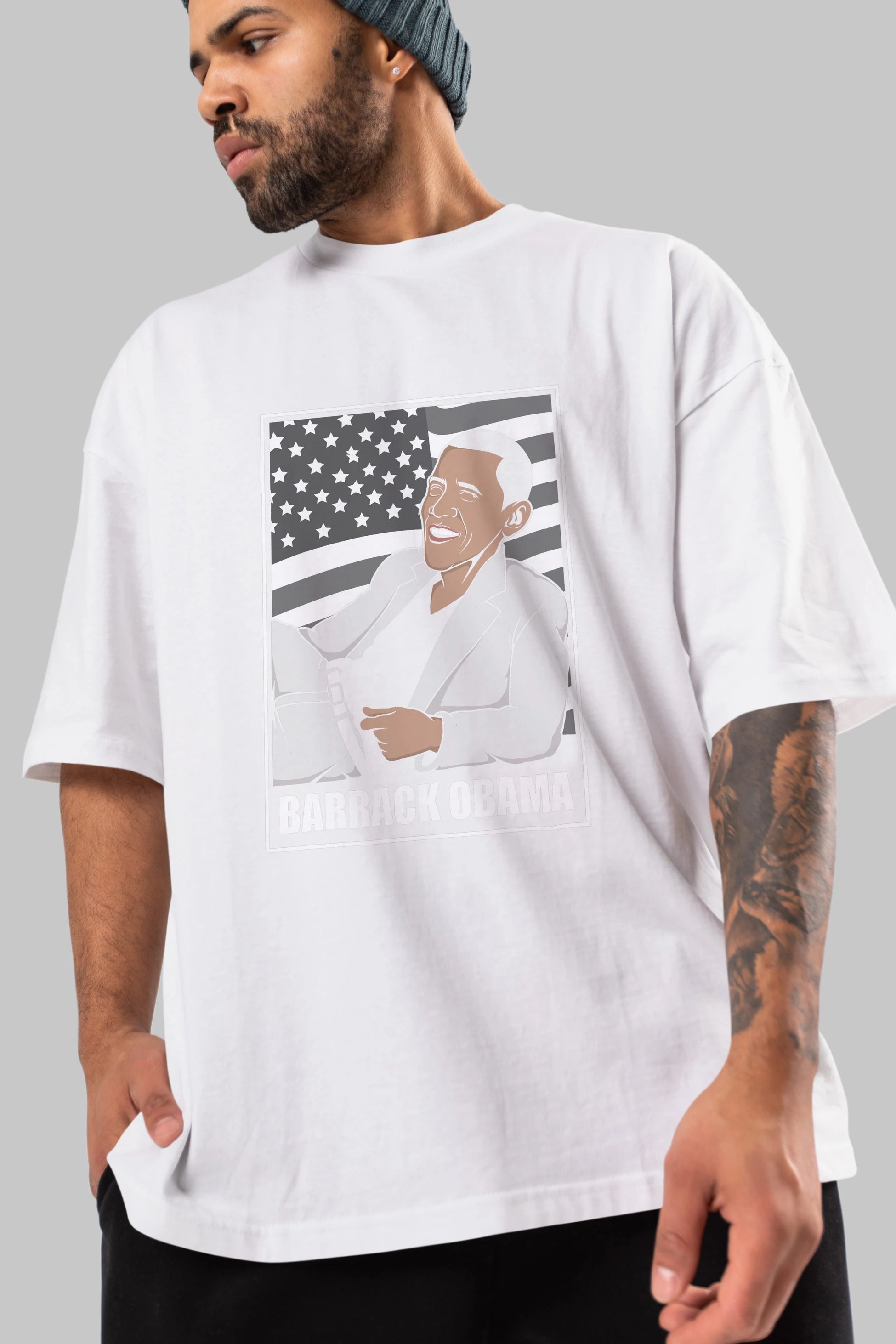 Obama Thriller Ön Baskılı Oversize t-shirt Erkek Kadın Unisex %100 Pamuk tişort