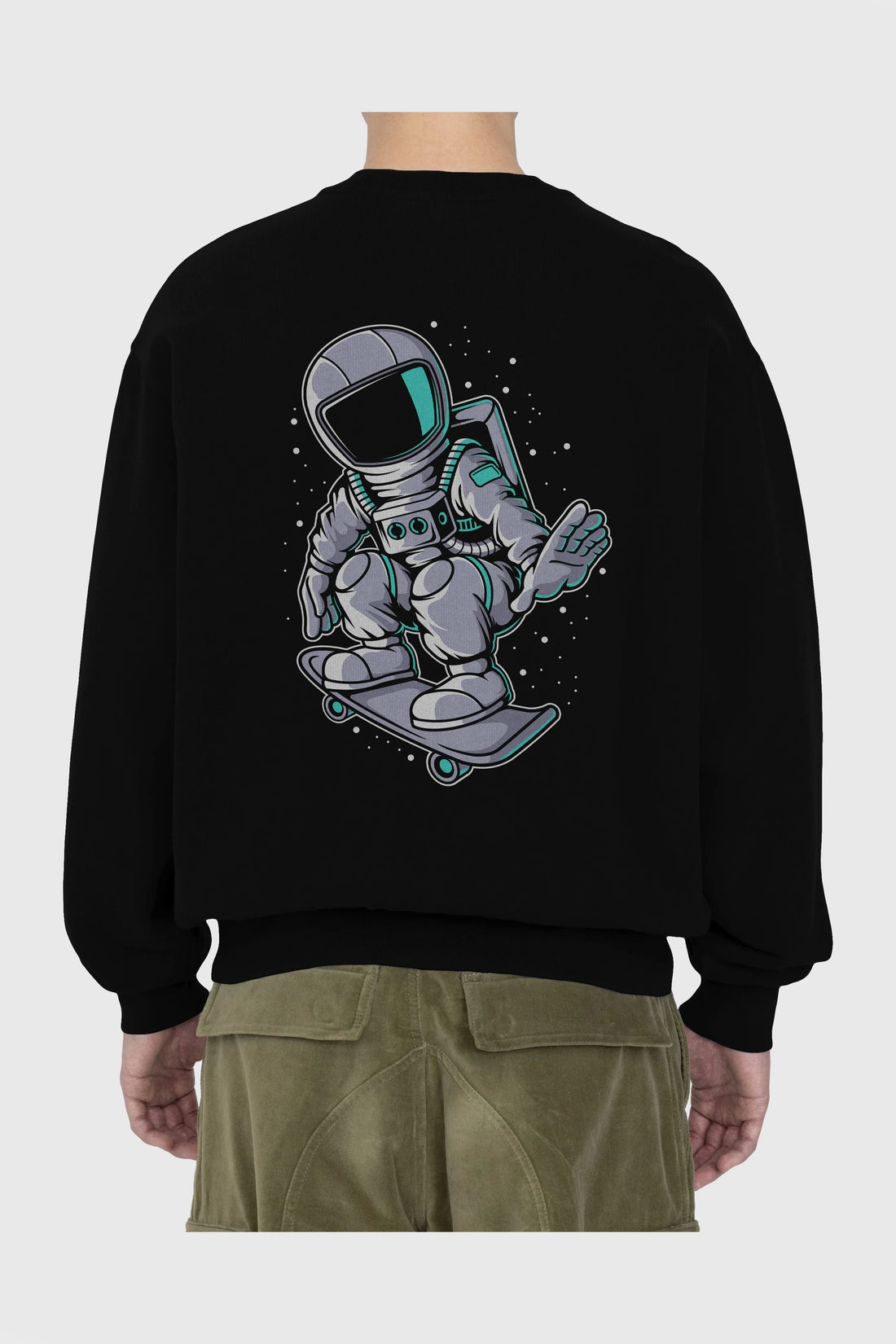 Astronaut Skater Arka Baskılı Oversize Sweatshirt Erkek Kadın Unisex