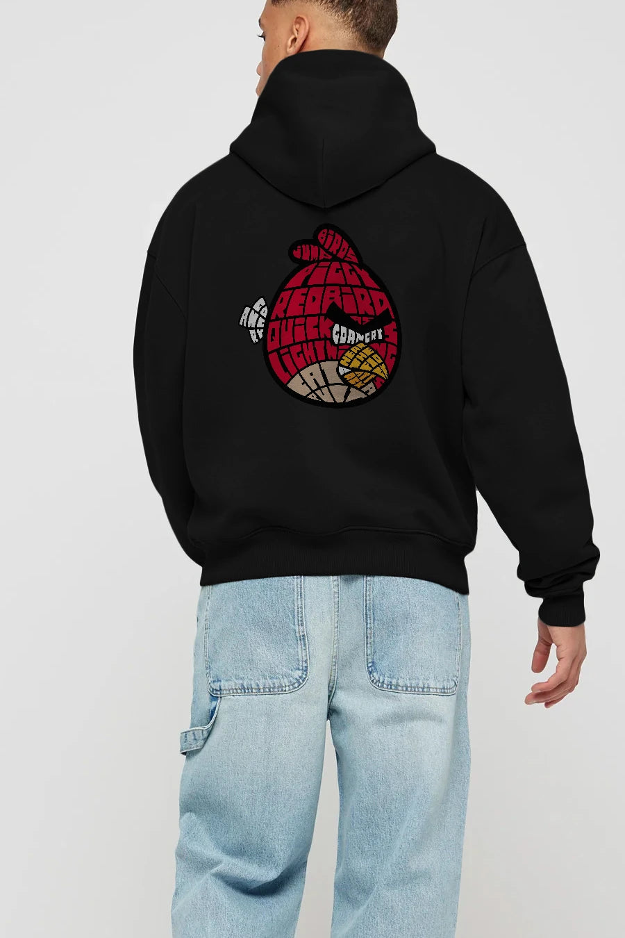 Bird With Anger Arka Baskılı Hoodie Oversize Kapüşonlu Sweatshirt Erkek Kadın Unisex