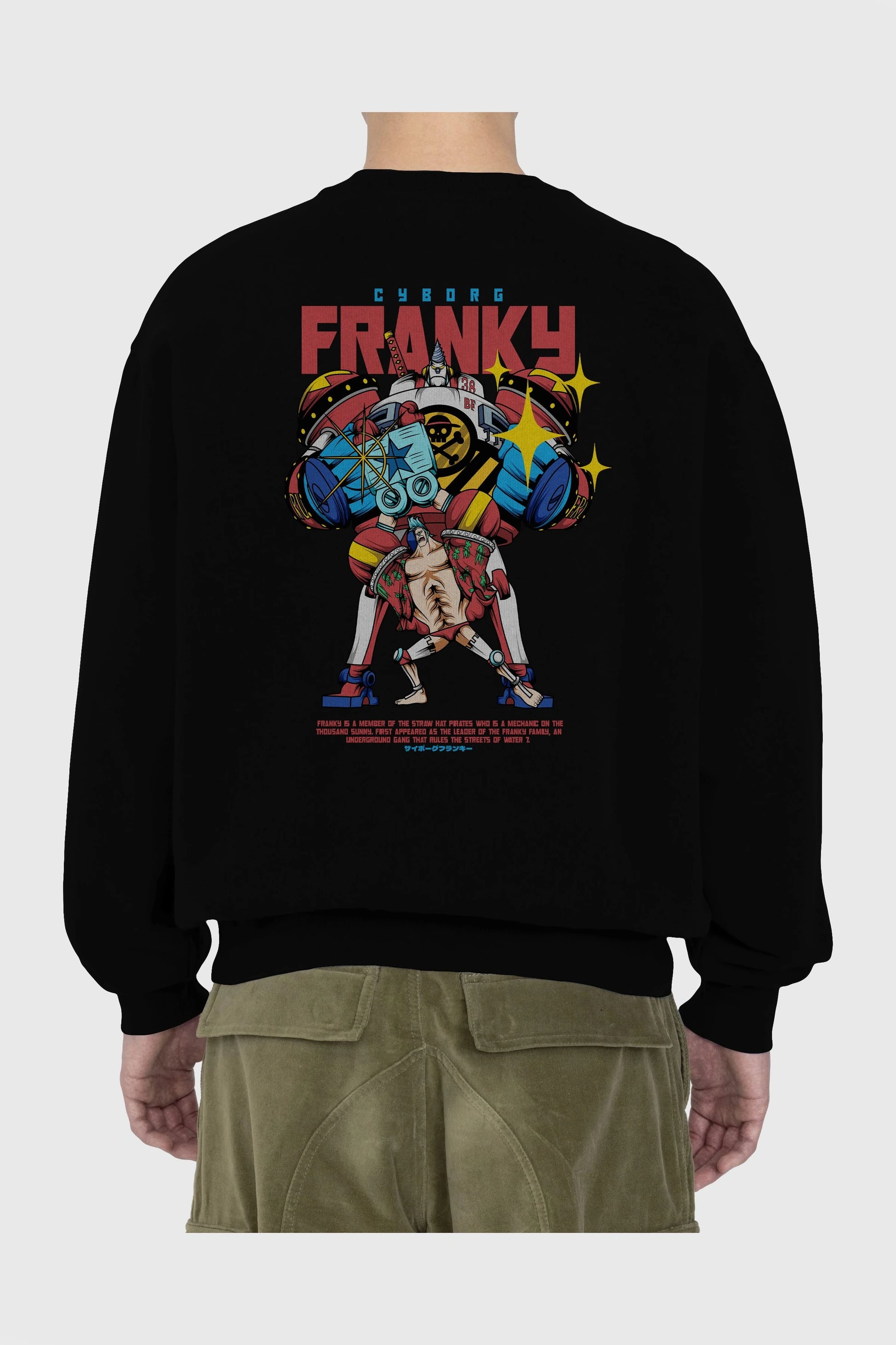 Cyborg Franky Anime Arka Baskılı Oversize Sweatshirt Erkek Kadın Unisex