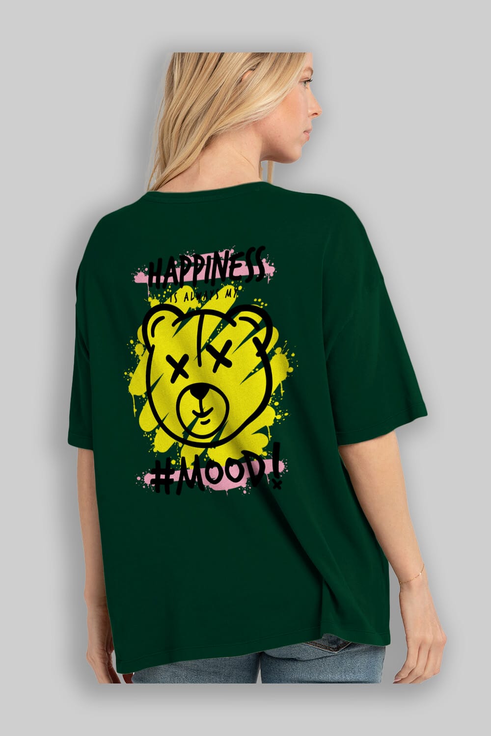 Happiness Mood Bear Arka Baskılı Oversize t-shirt Erkek Kadın Unisex