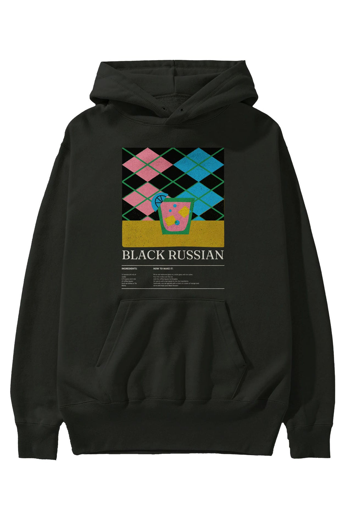 Black Russian Kokteyl ön Baskılı Hoodie Oversize Kapüşonlu Sweatshirt Erkek Kadın