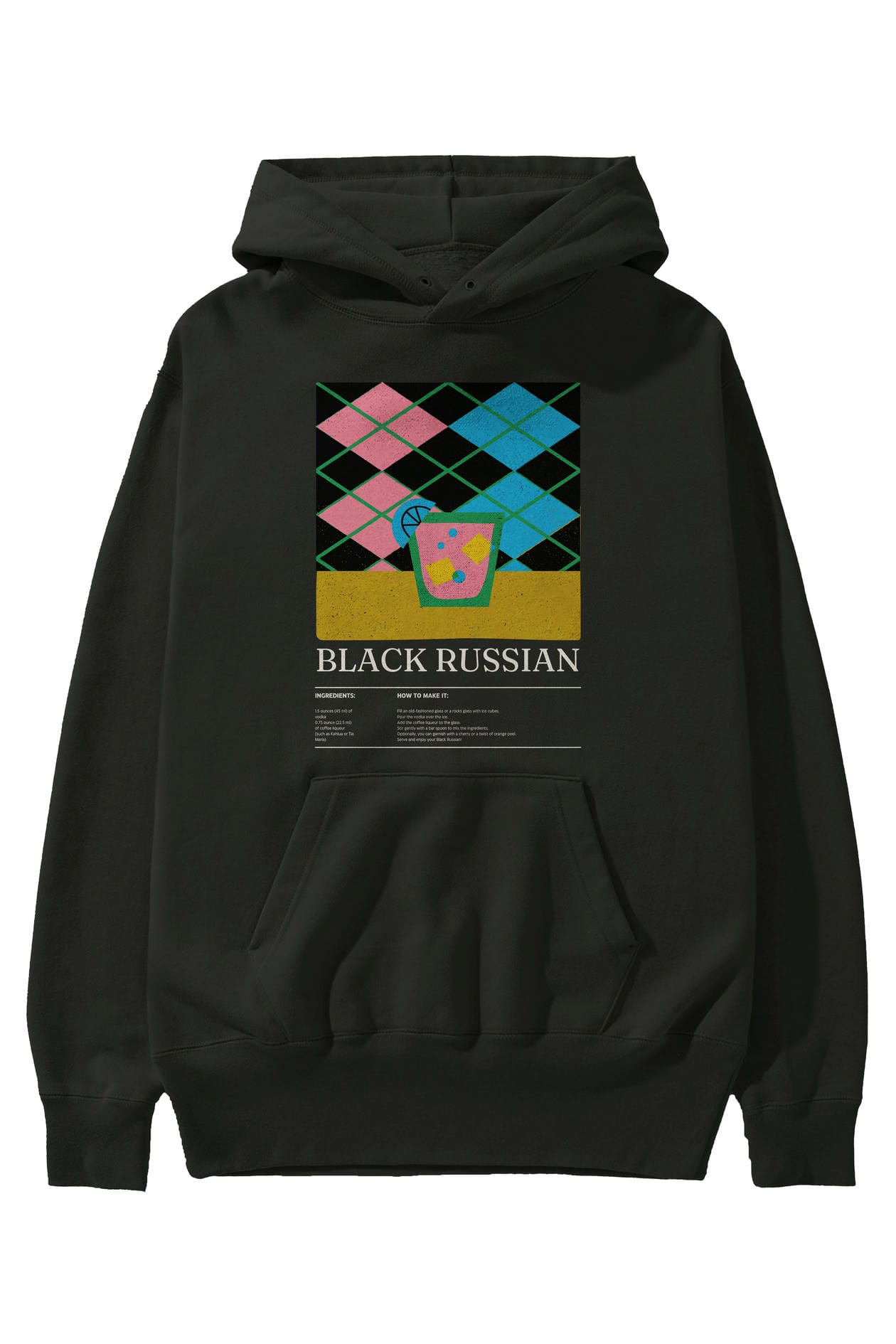Black Russian Kokteyl ön Baskılı Hoodie Oversize Kapüşonlu Sweatshirt Erkek Kadın